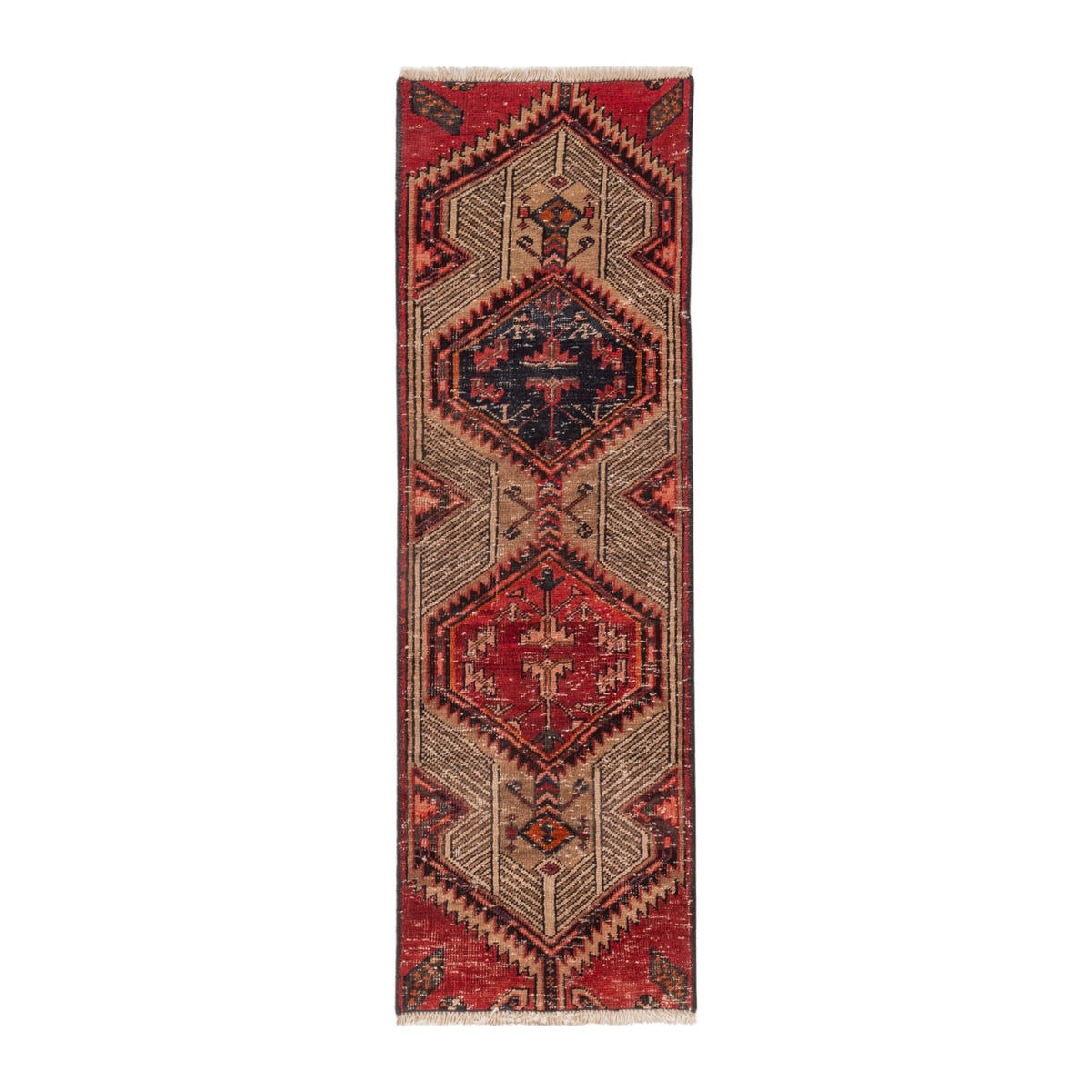 Persian Azerbaijan accent rug in deep red and straw, 1'8" x 5'8"