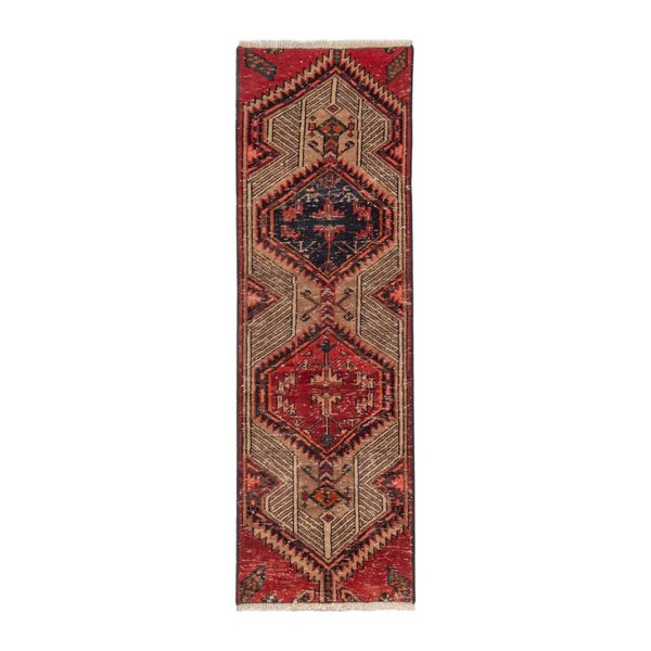 Persian Azerbaijan accent rug in deep red and straw, 1'8" x 5'8"
