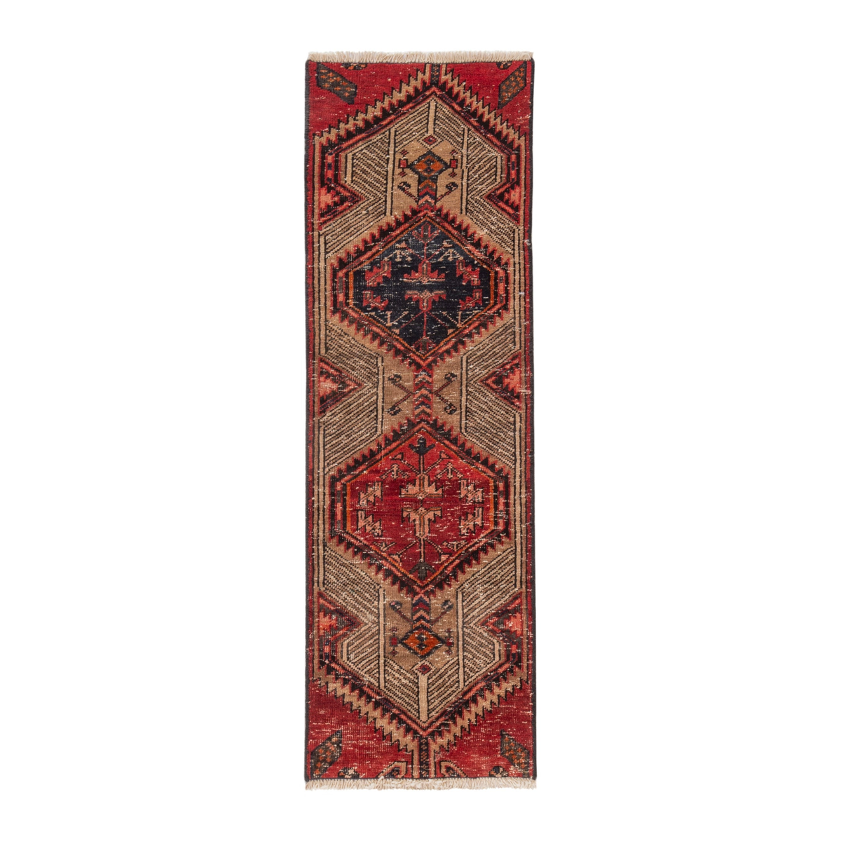 Persian Azerbaijan accent rug in deep red and straw, 1'8" x 5'8"