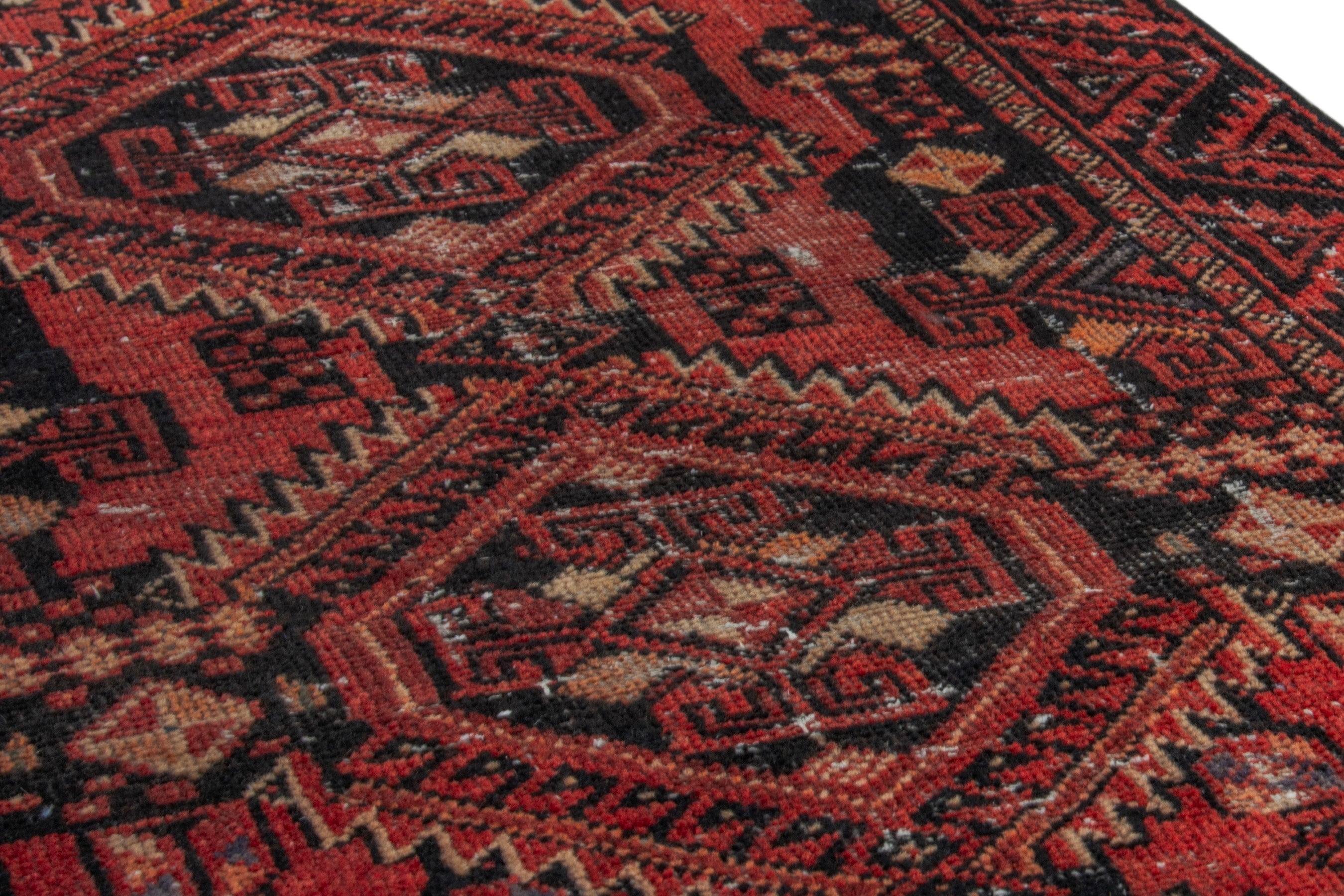 Persian Baluch accent rug in deep red and burgundy, view 10 of 17