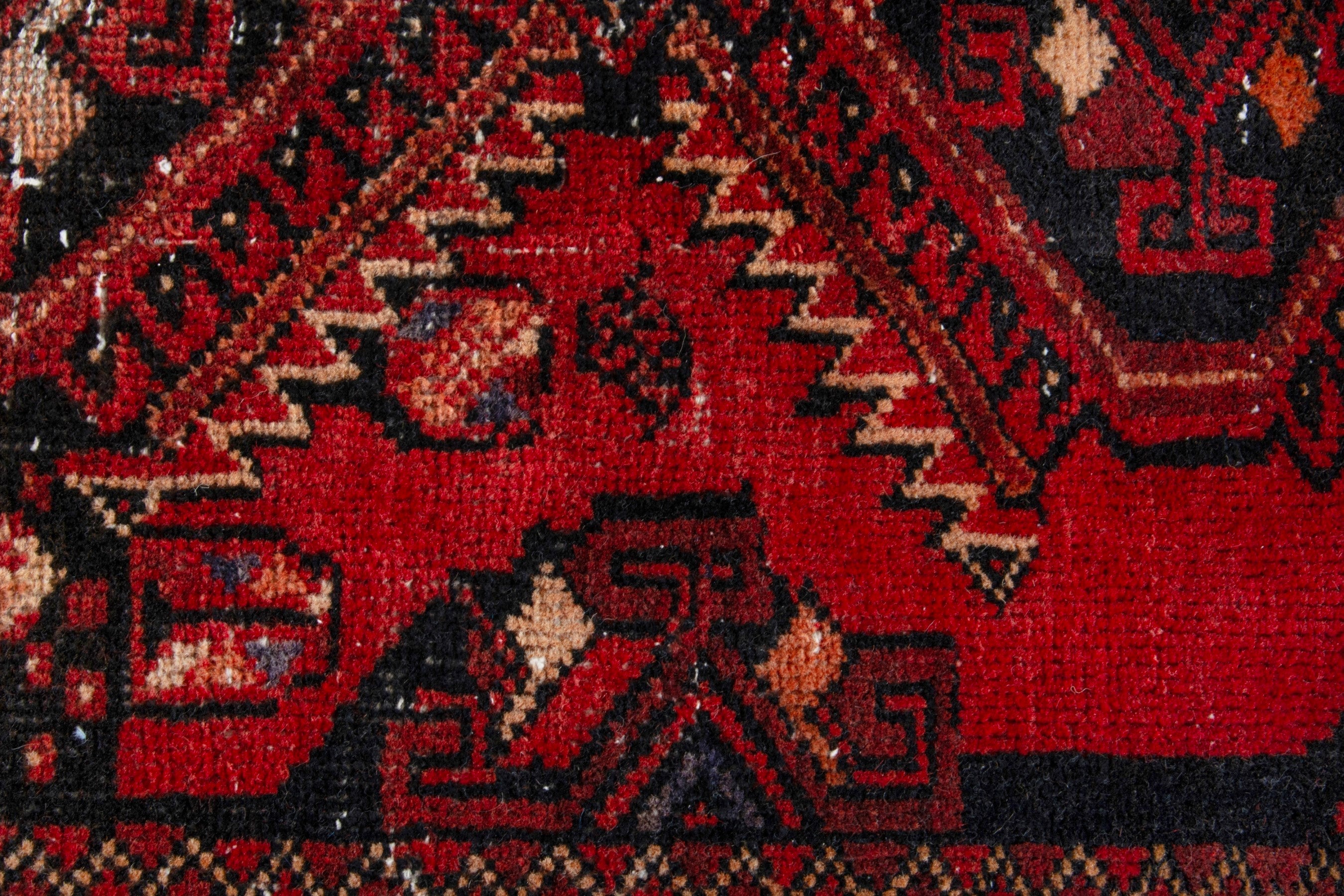 Persian Baluch accent rug in deep red and burgundy, view 12 of 17