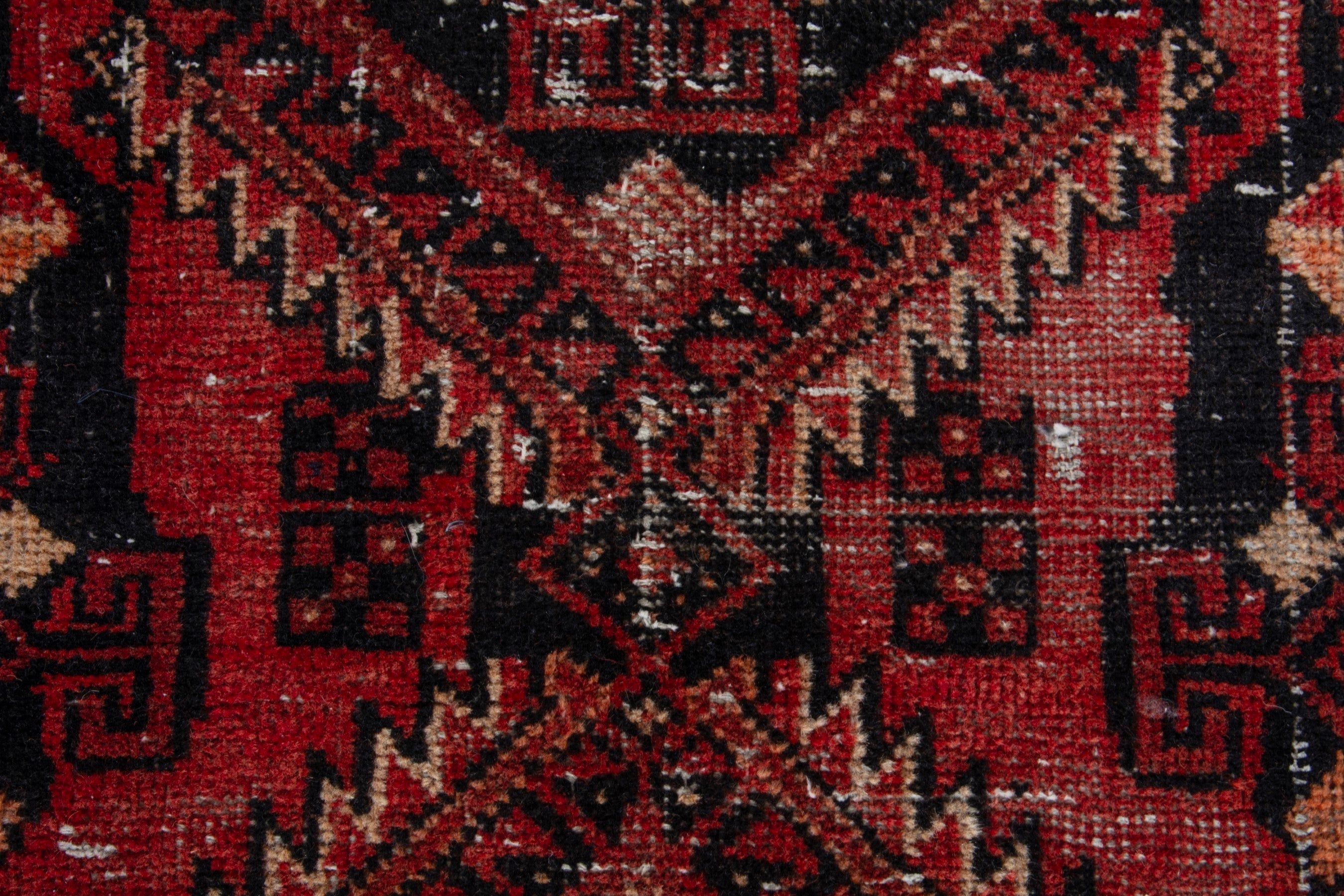 Persian Baluch accent rug in deep red and burgundy, view 13 of 17