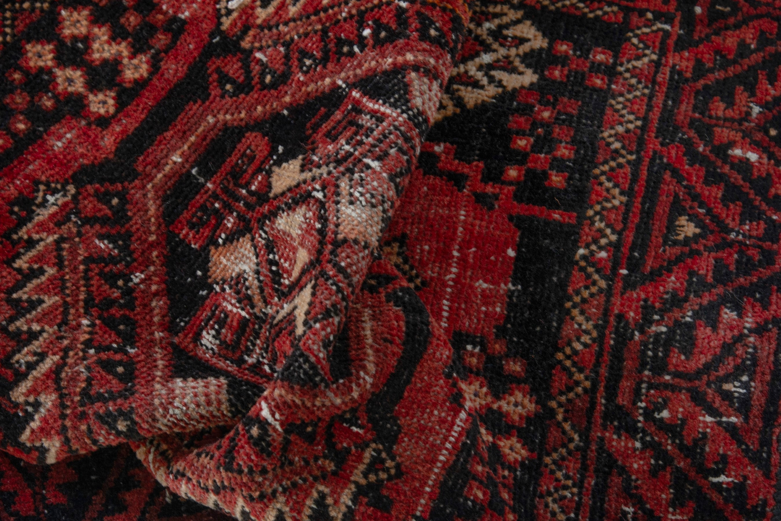 Persian Baluch accent rug in deep red and burgundy, view 14 of 17