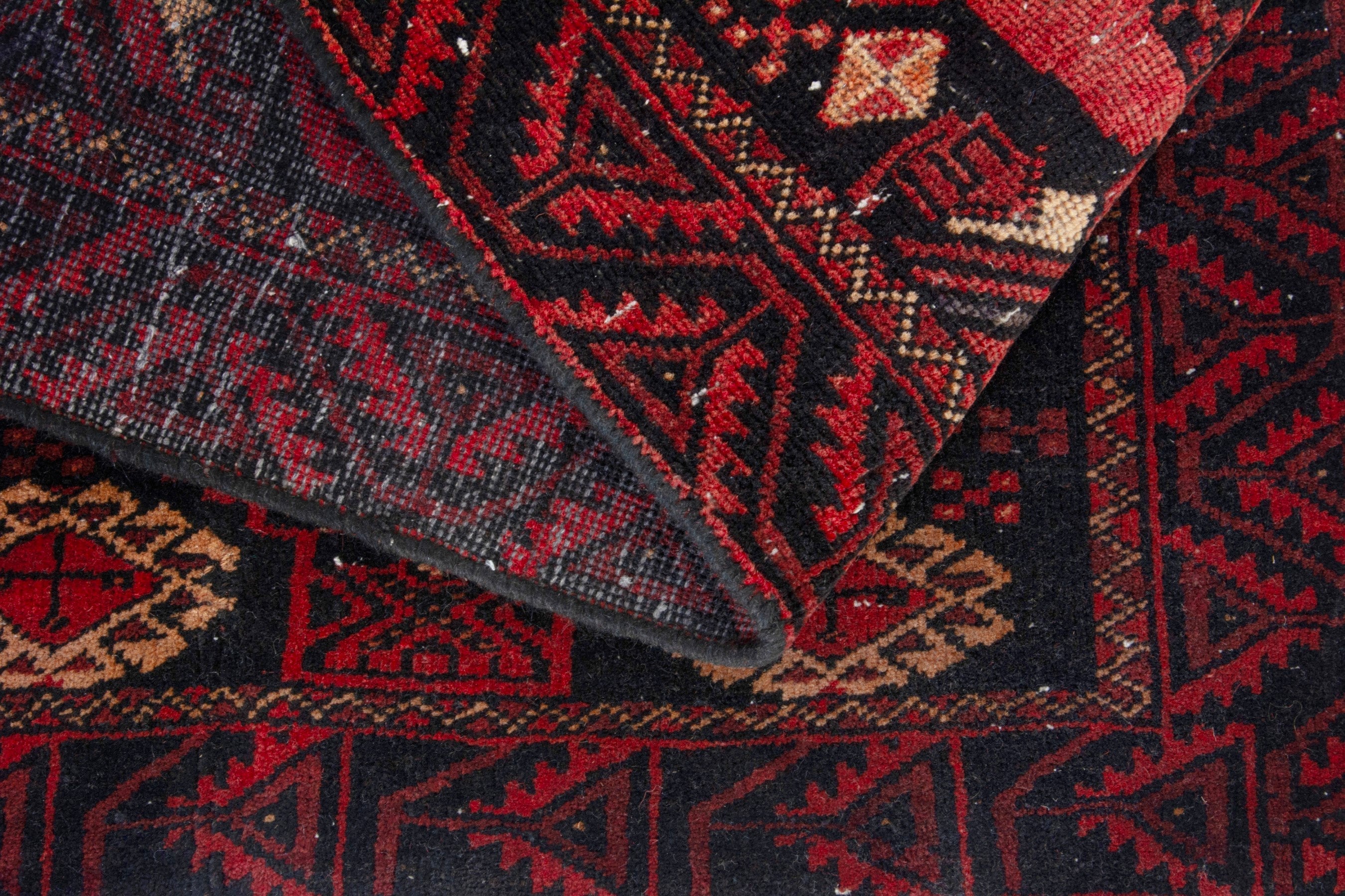 Persian Baluch accent rug in deep red and burgundy, view 15 of 17