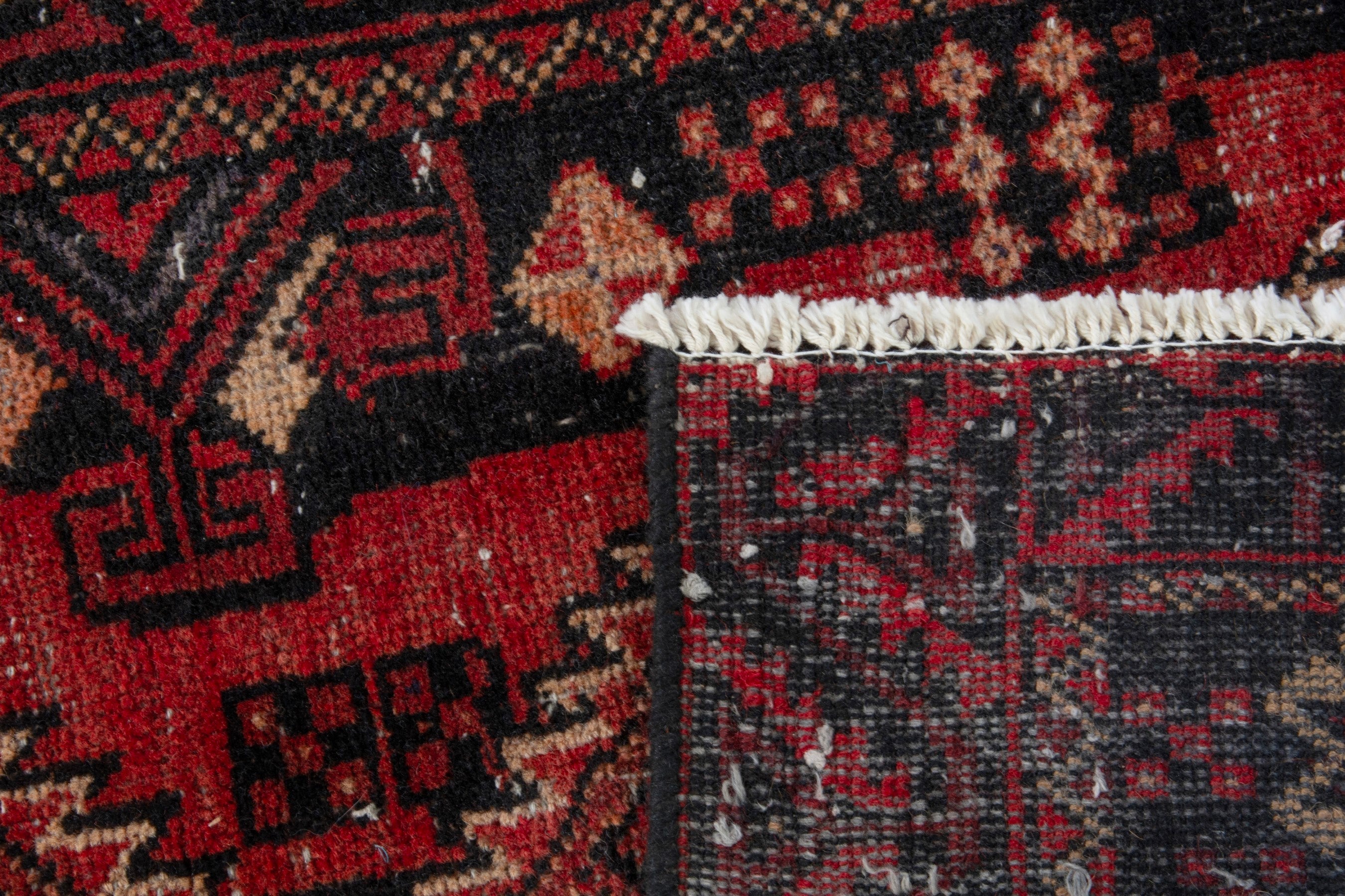 Persian Baluch accent rug in deep red and burgundy, view 17 of 17