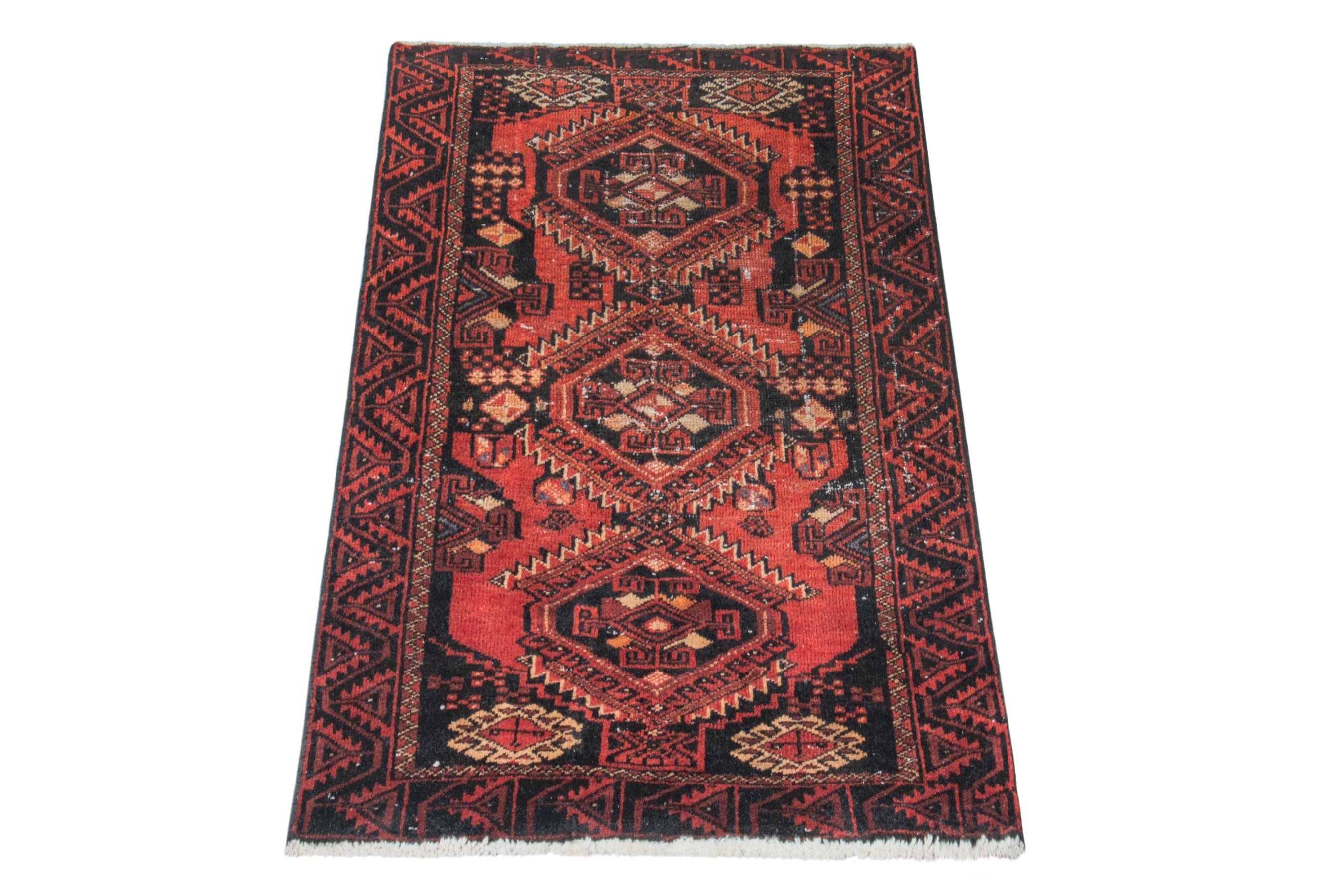 Persian Baluch accent rug in deep red and burgundy, view 2 of 17