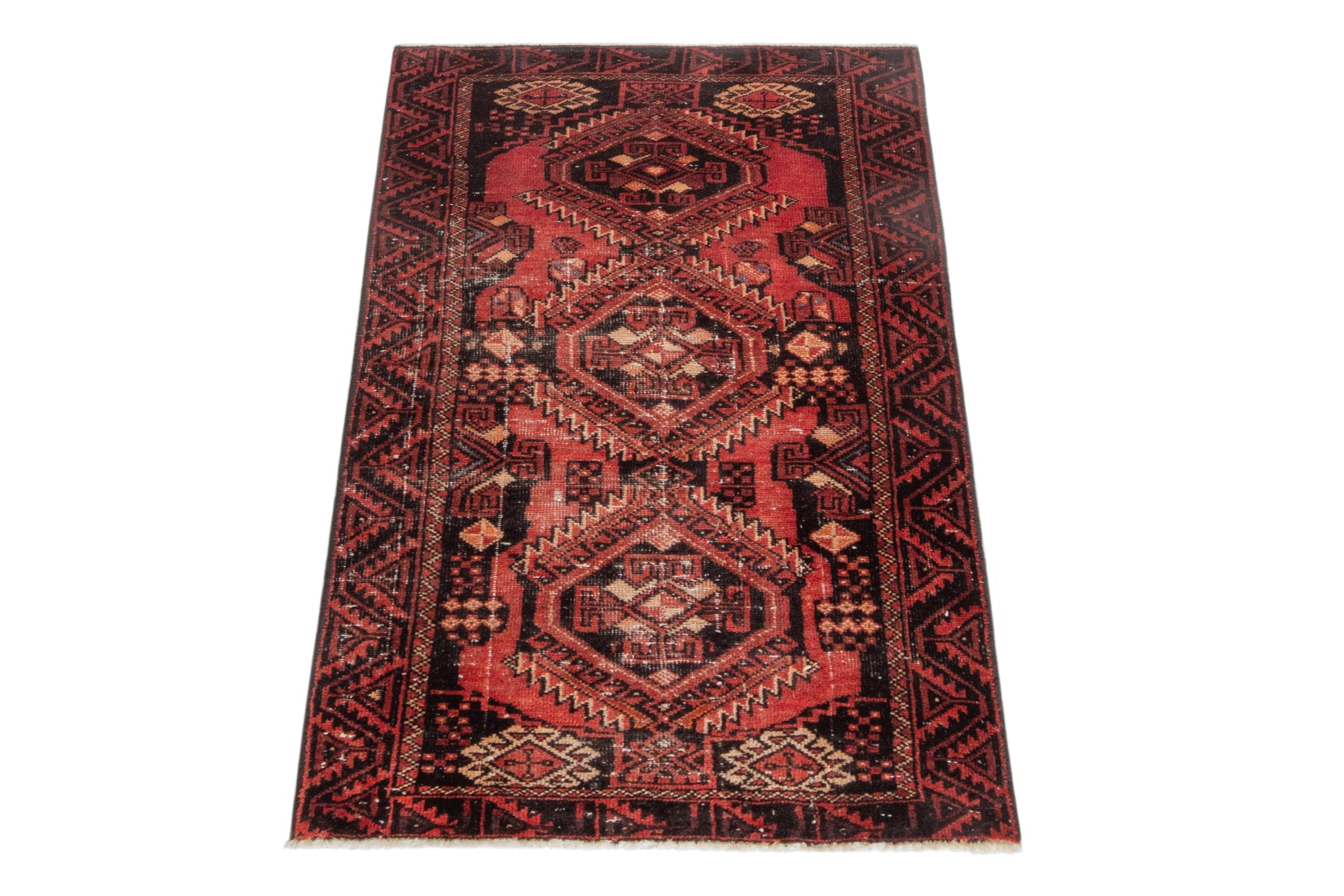 Persian Baluch accent rug in deep red and burgundy, view 3 of 17