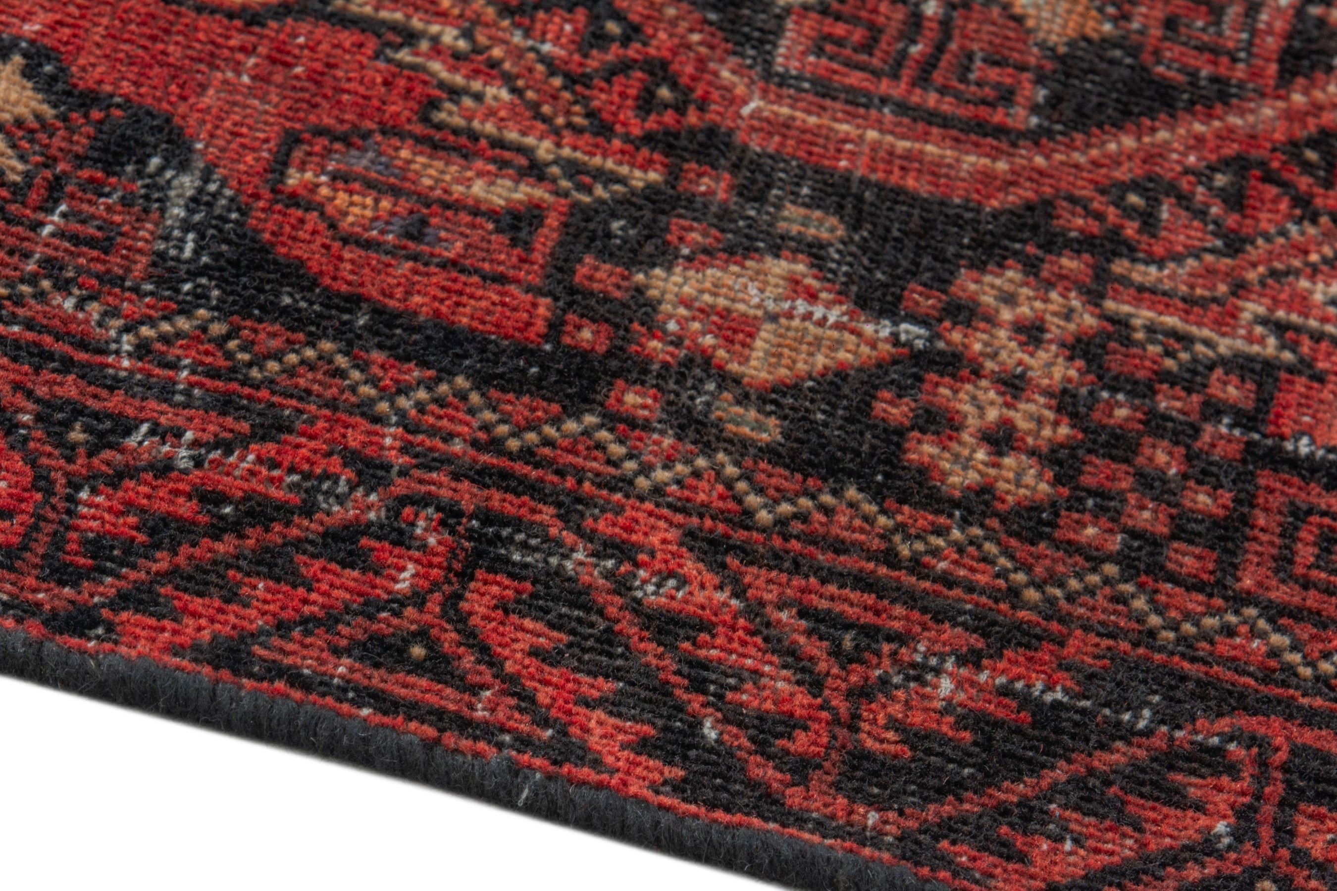 Persian Baluch accent rug in deep red and burgundy, view 8 of 17