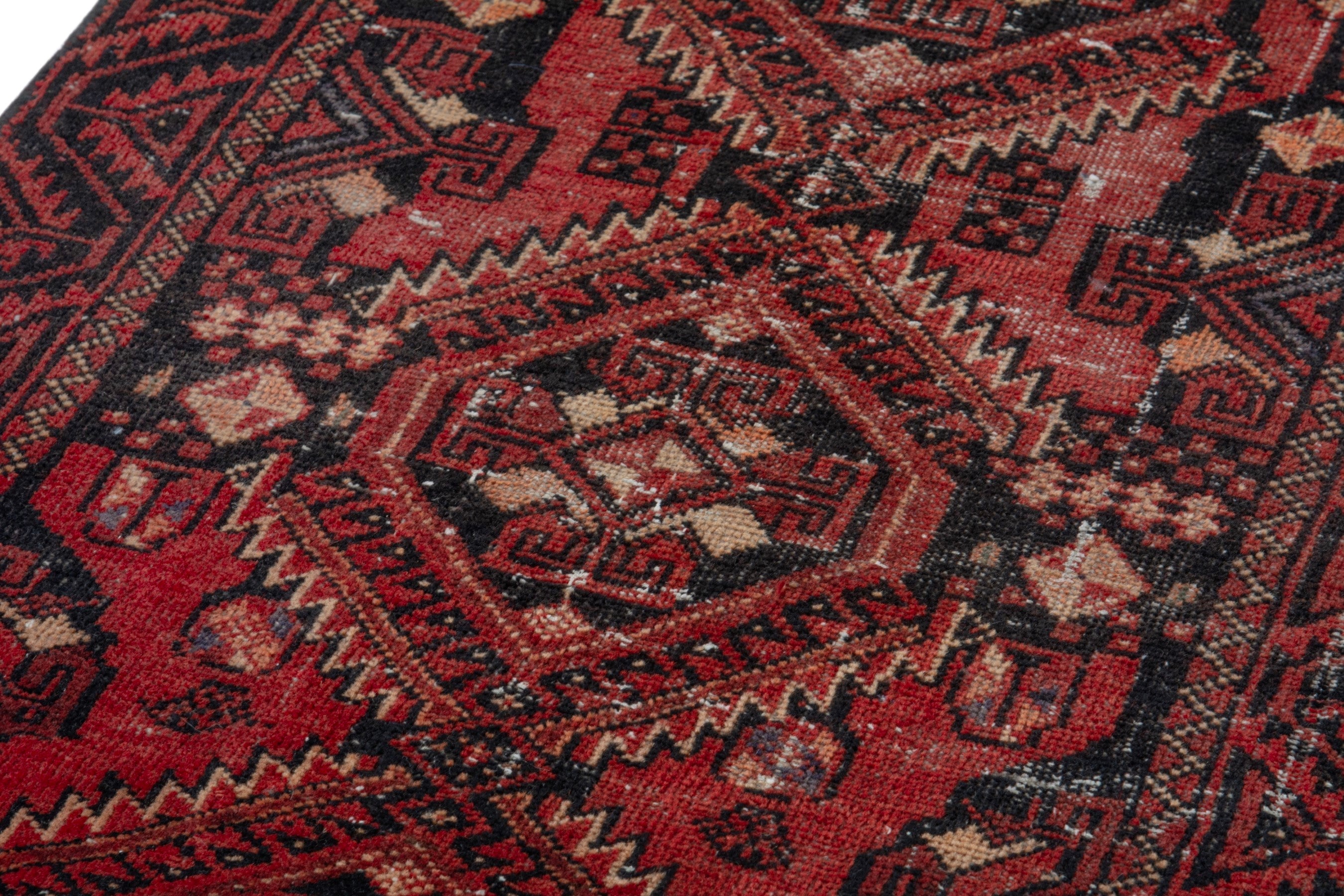 Persian Baluch accent rug in deep red and burgundy, view 9 of 17