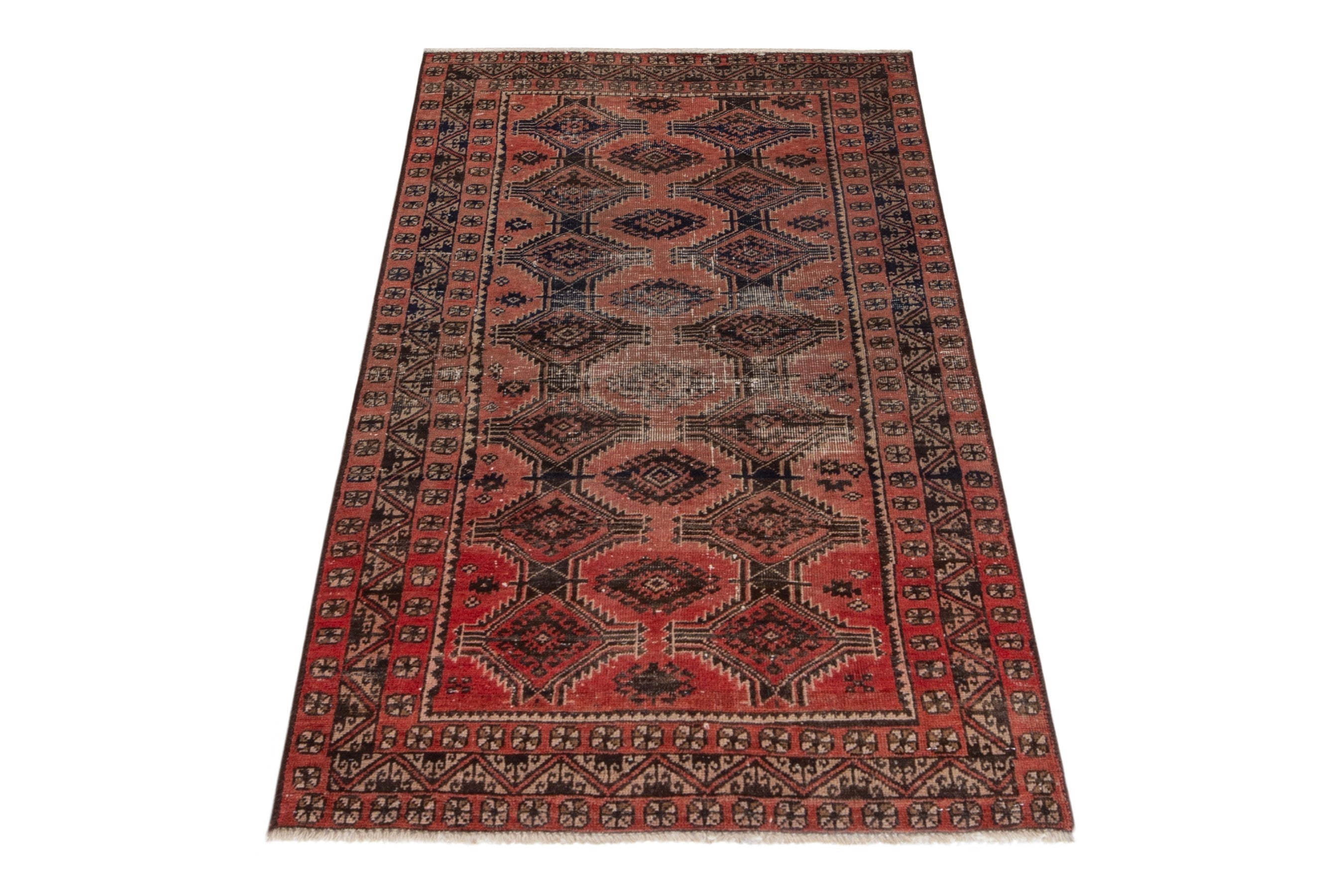 Persian Baluch accent rug in terracotta and rust, view 3 of 18