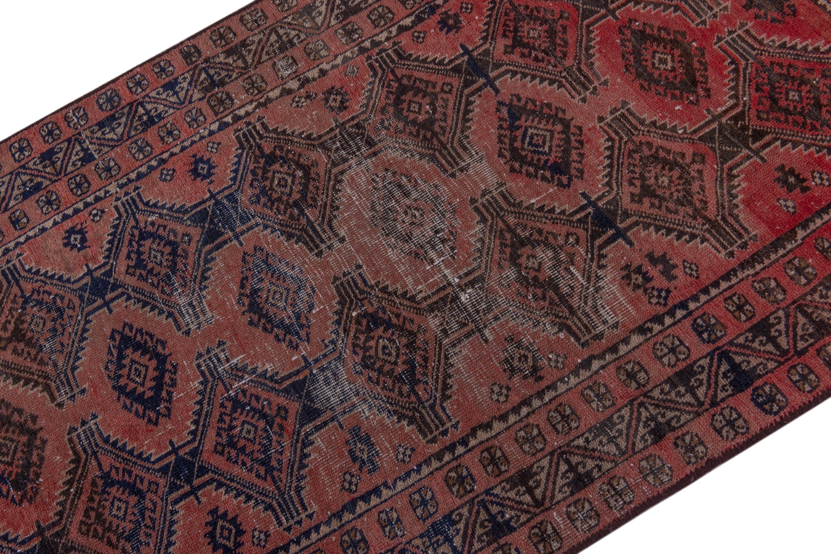 Persian Baluch accent rug in terracotta and rust, view 4 of 18