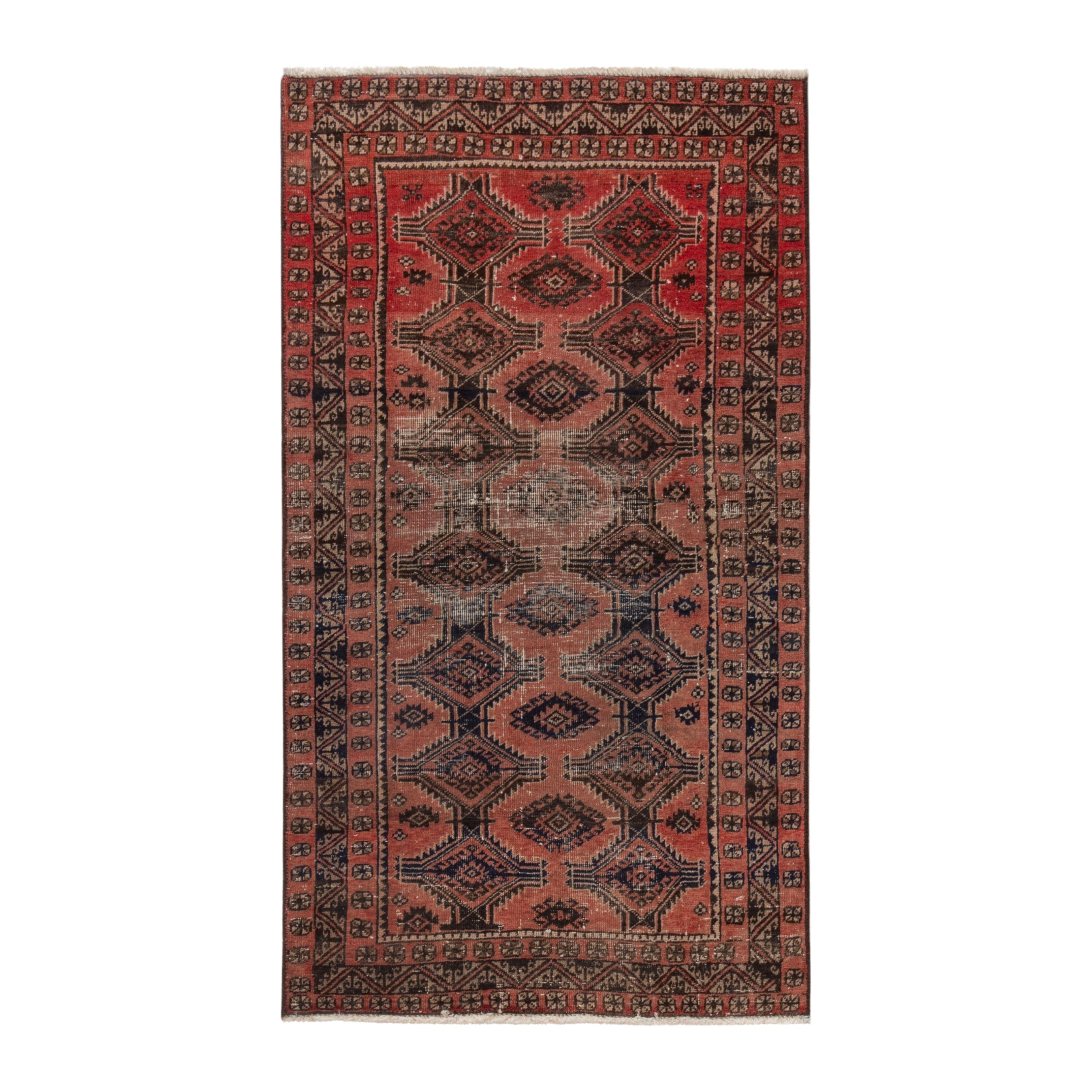 Persian Baluch accent rug in terracotta and rust, 2'7" x 4'9"