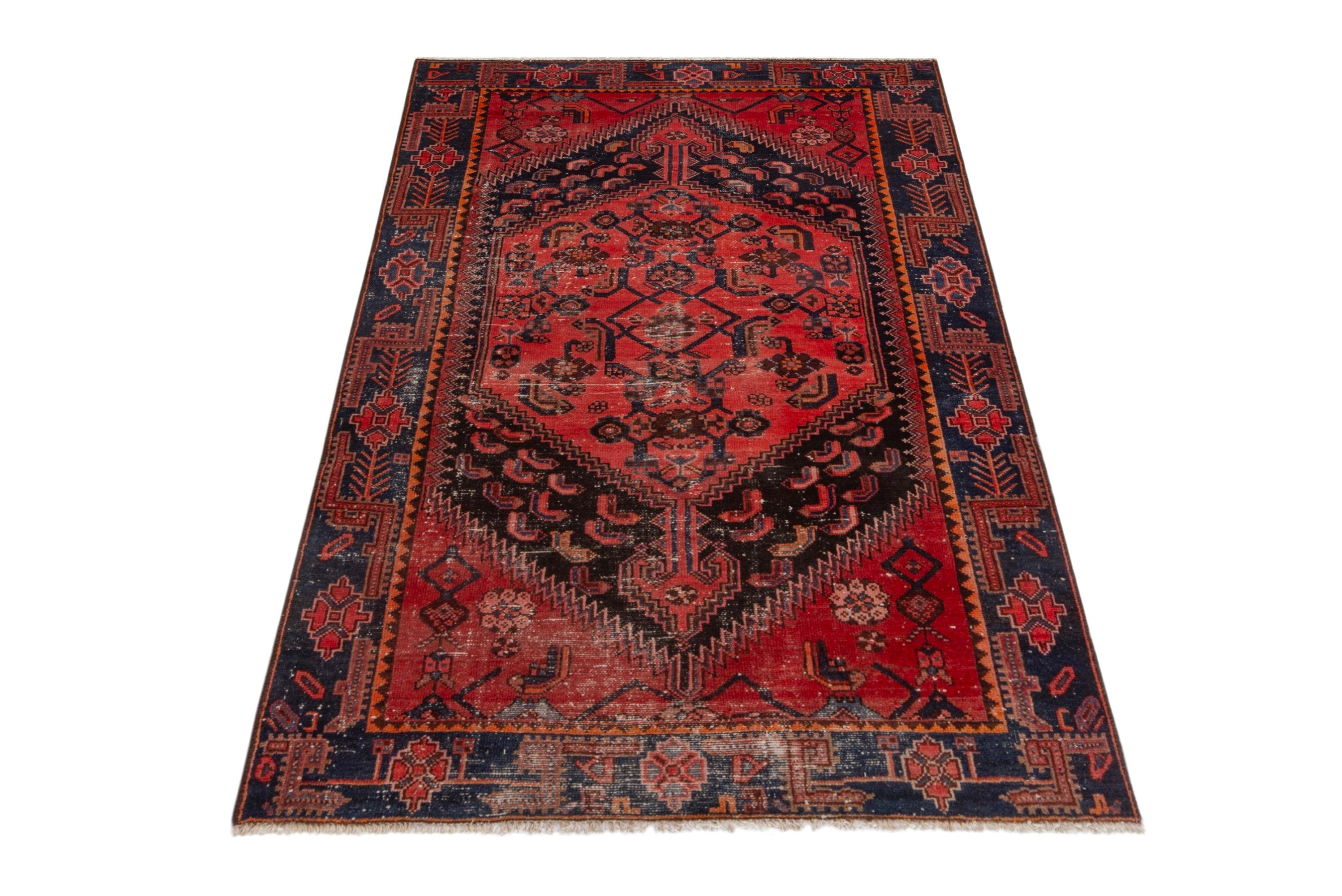 Persian Zanjan accent rug in deep red and black cherry, view 2 of 21