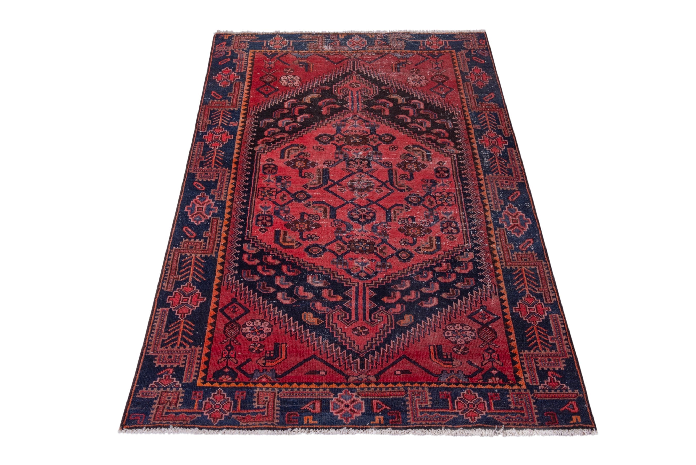 Persian Zanjan accent rug in deep red and black cherry, view 3 of 21