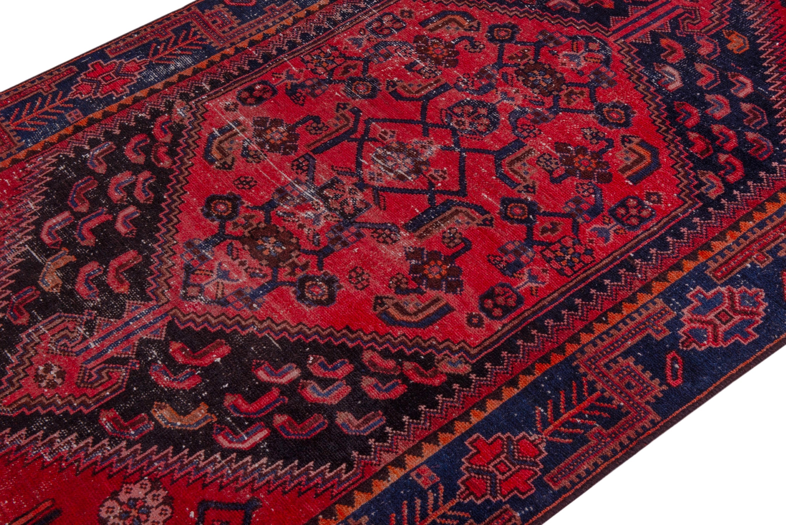 Persian Zanjan accent rug in deep red and black cherry, view 4 of 21