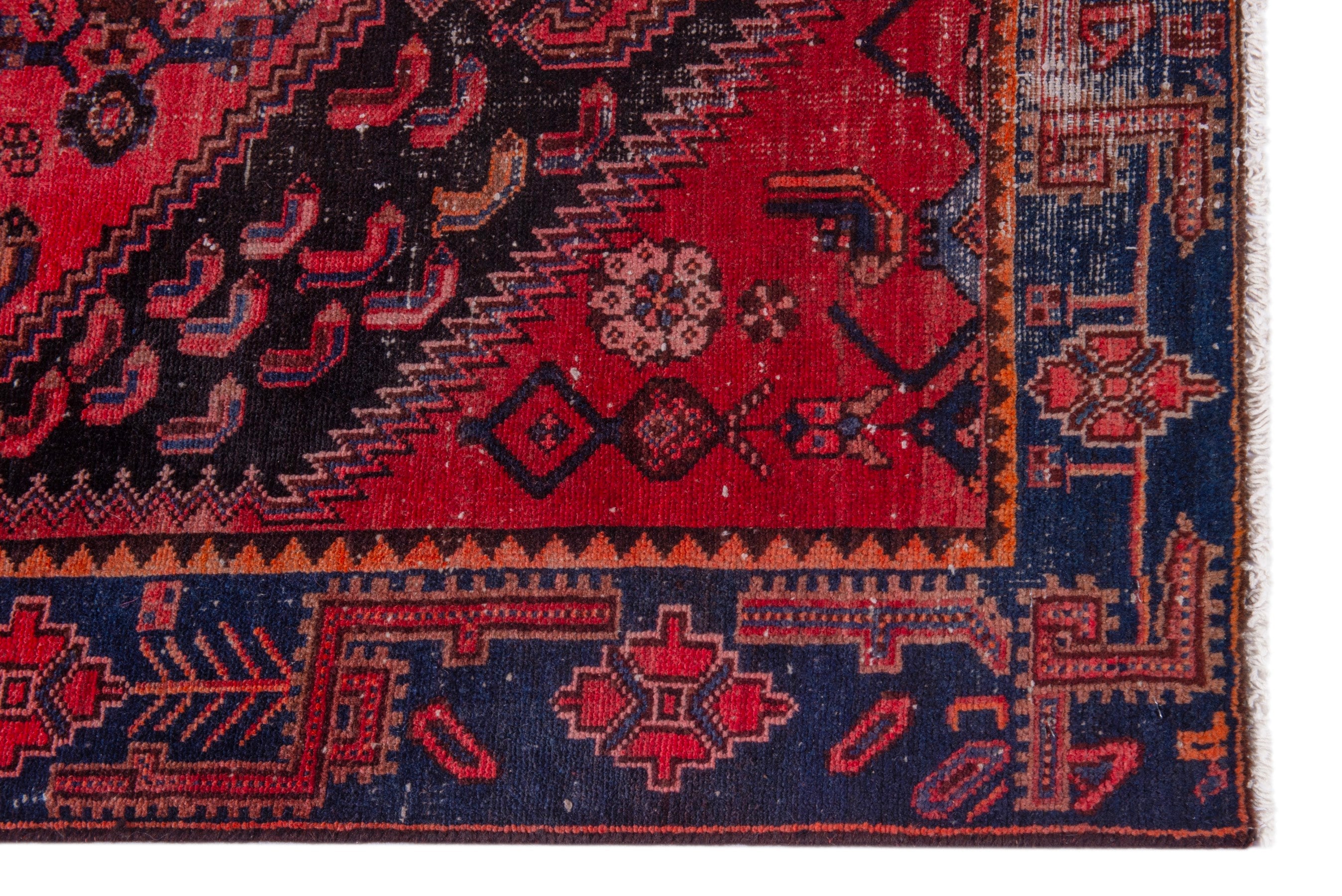 Persian Zanjan accent rug in deep red and black cherry, view 5 of 21