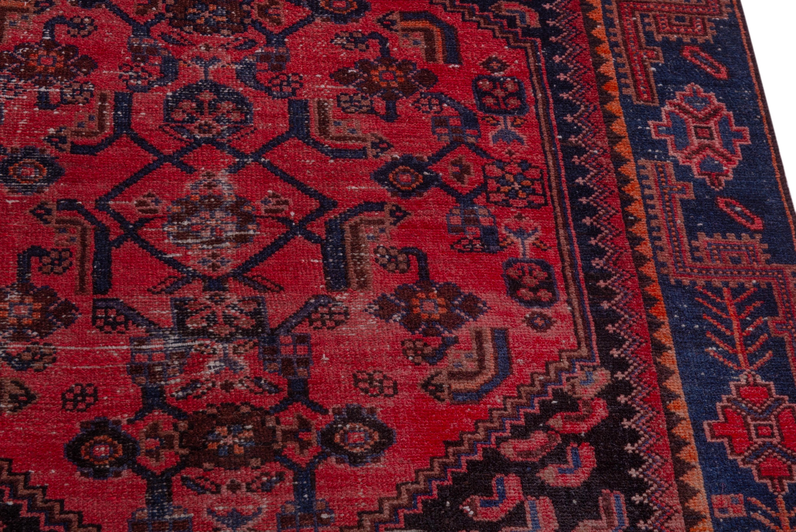 Persian Zanjan accent rug in deep red and black cherry, view 7 of 21