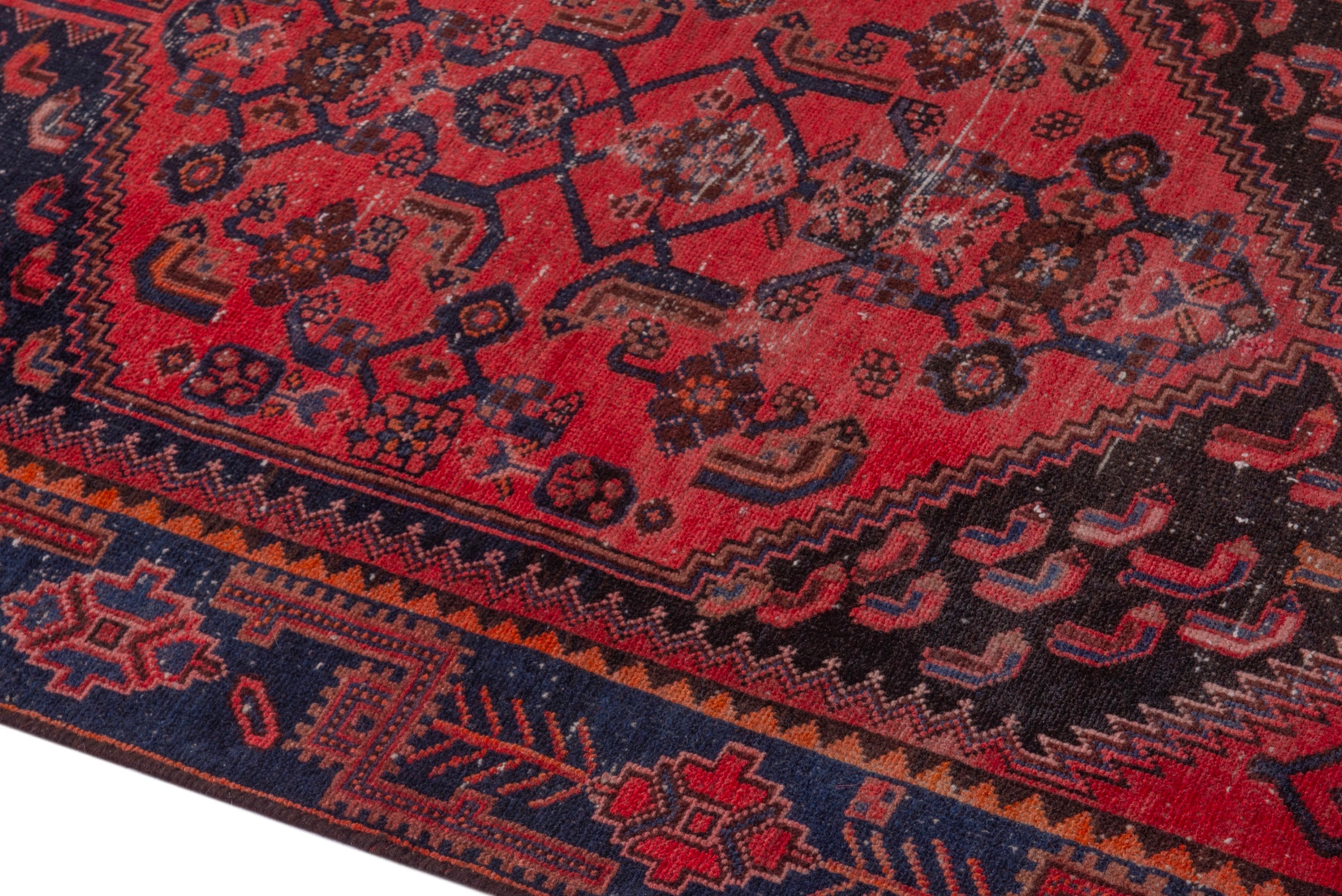 Persian Zanjan accent rug in deep red and black cherry, view 8 of 21