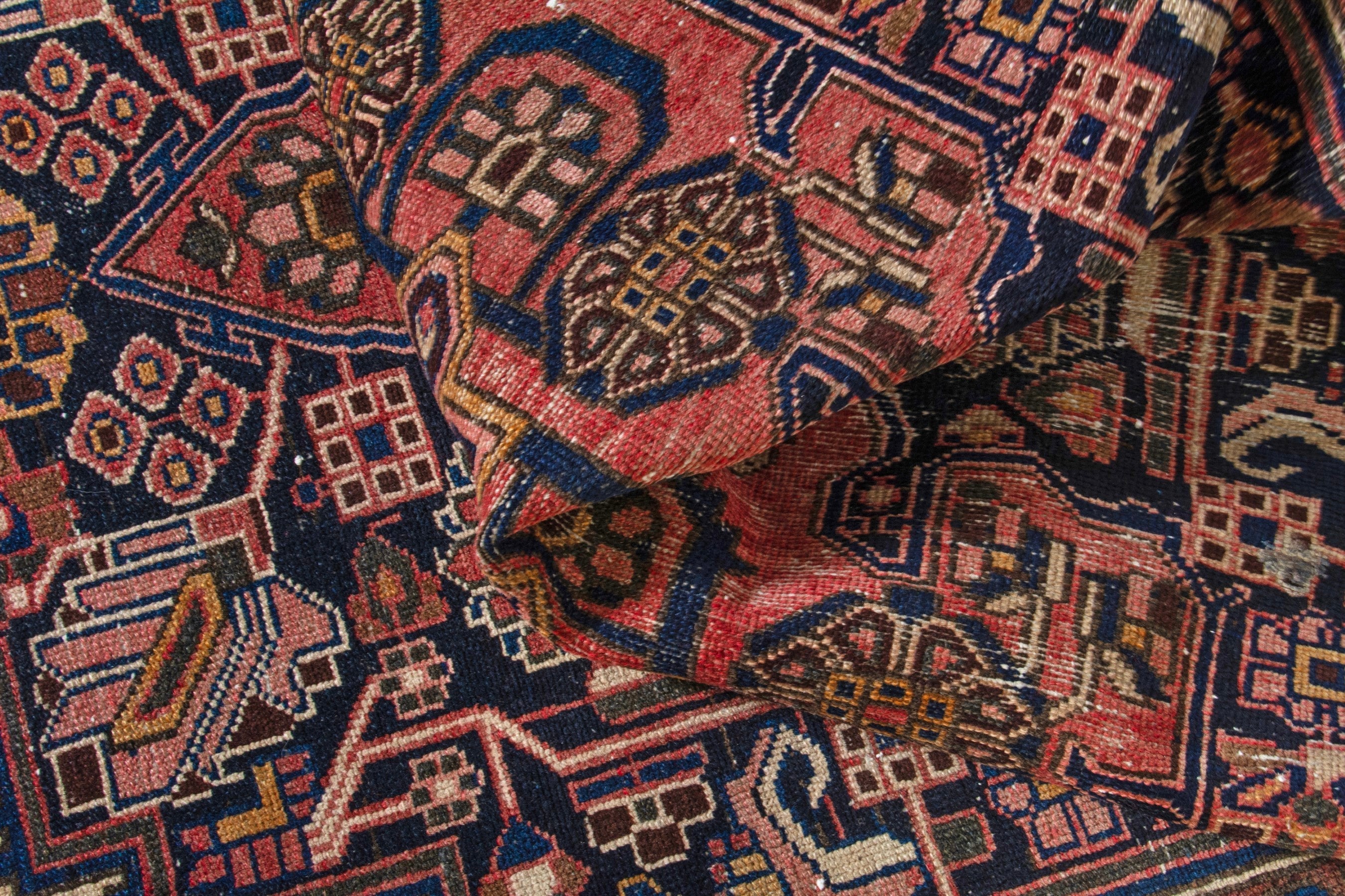 Persian Saveh accent rug in burgundy and dark brown, view 18 of 19