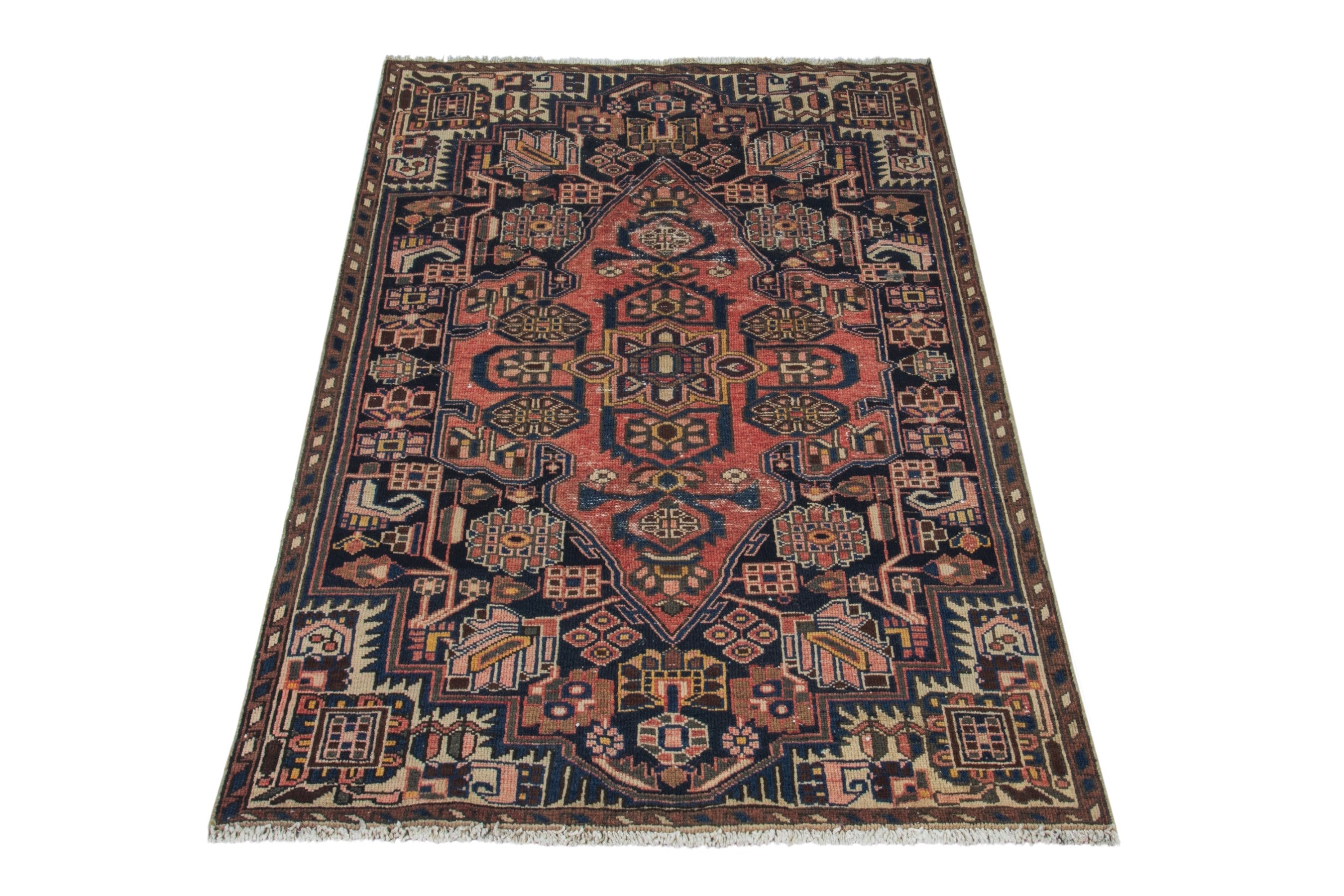 Persian Saveh accent rug in burgundy and dark brown, view 2 of 19