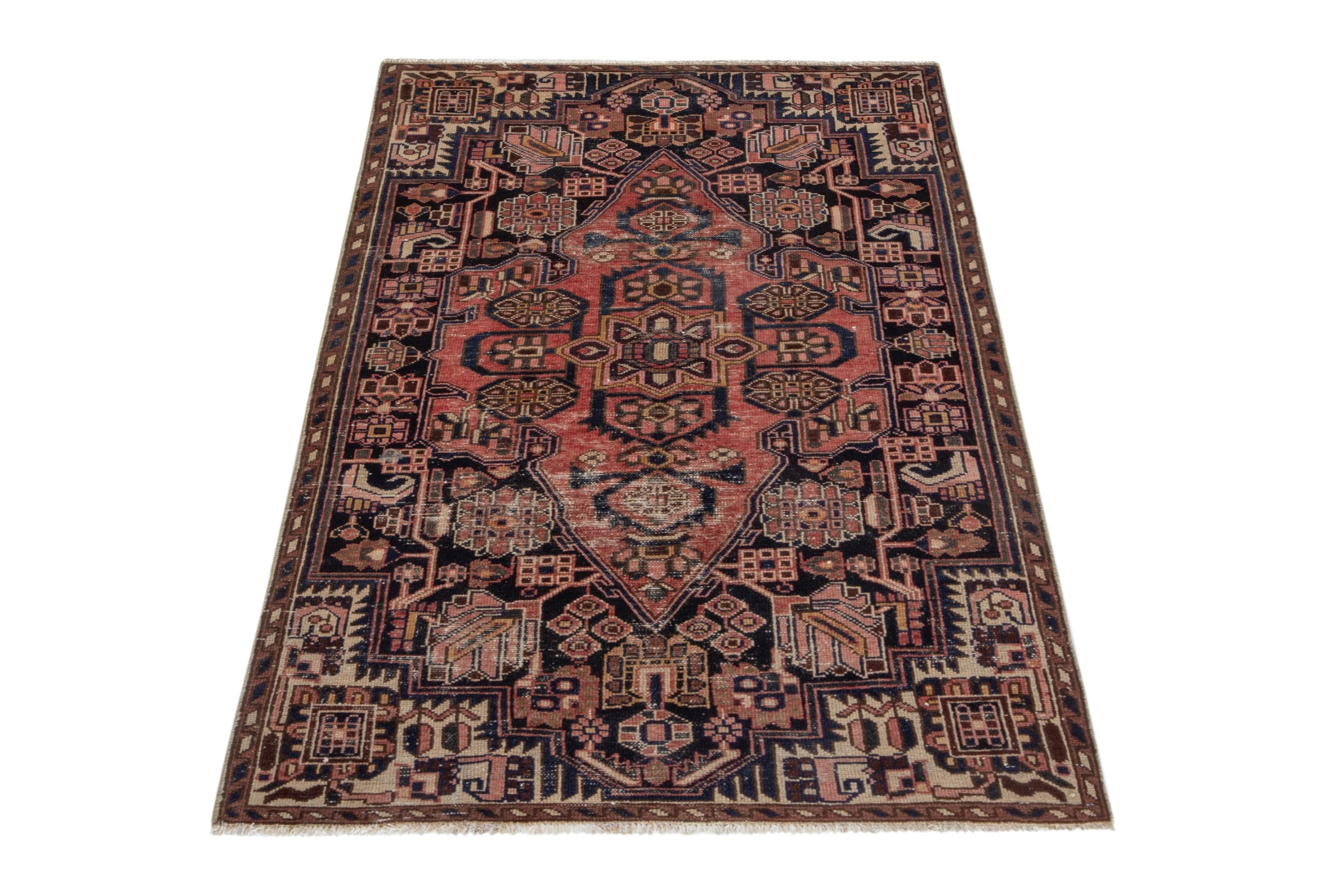 Persian Saveh accent rug in burgundy and dark brown, view 3 of 19