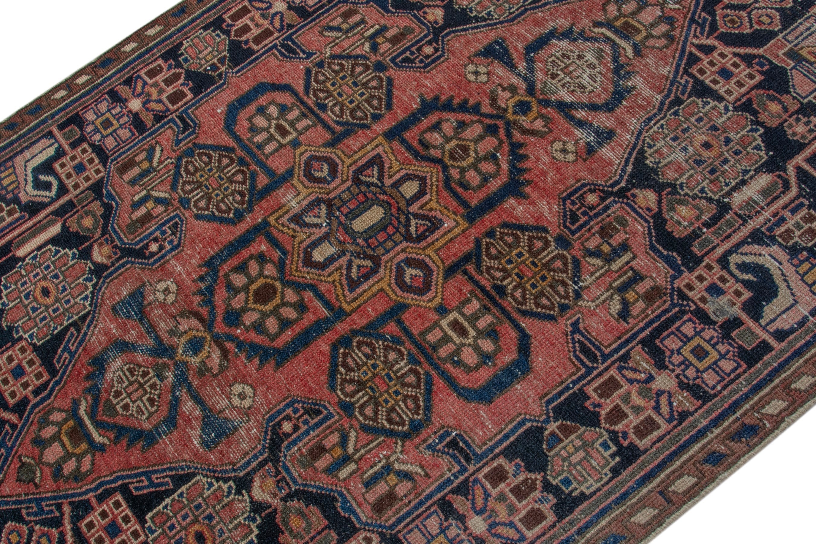 Persian Saveh accent rug in burgundy and dark brown, view 4 of 19