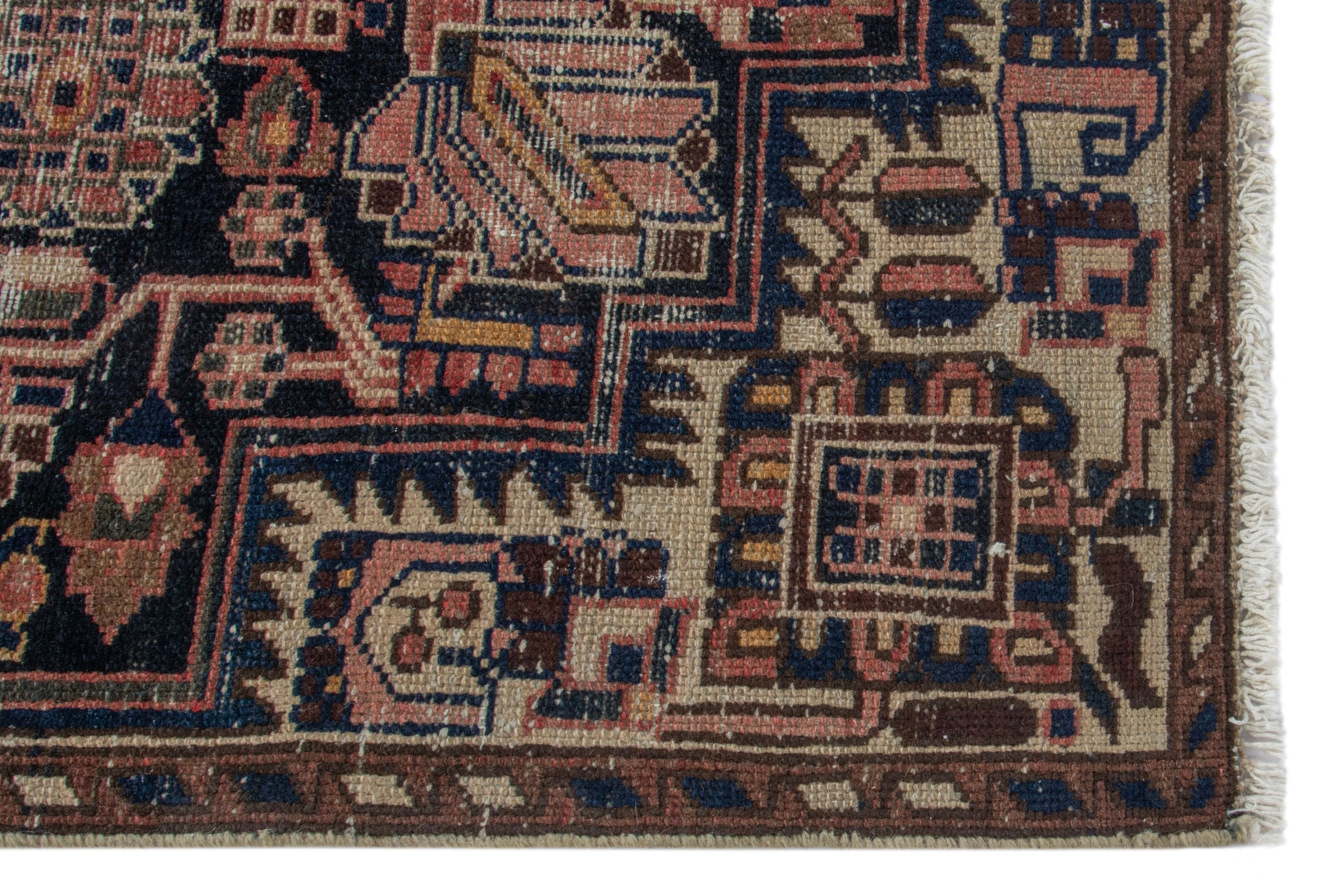 Persian Saveh accent rug in burgundy and dark brown, view 5 of 19