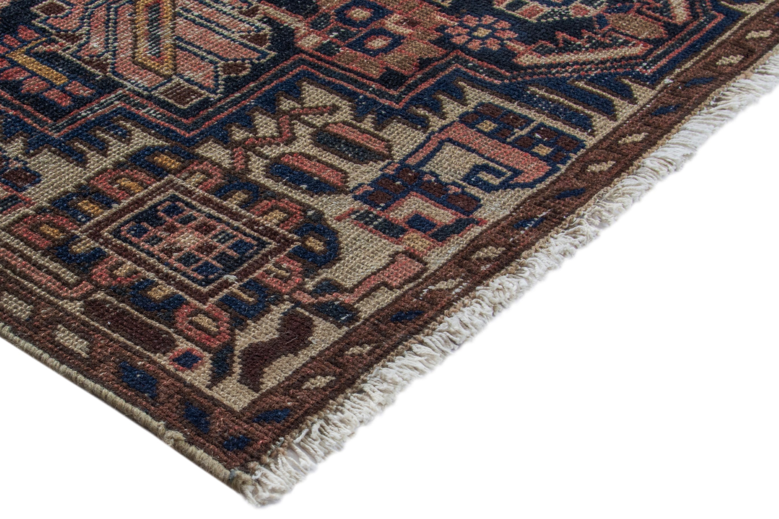 Persian Saveh accent rug in burgundy and dark brown, view 6 of 19