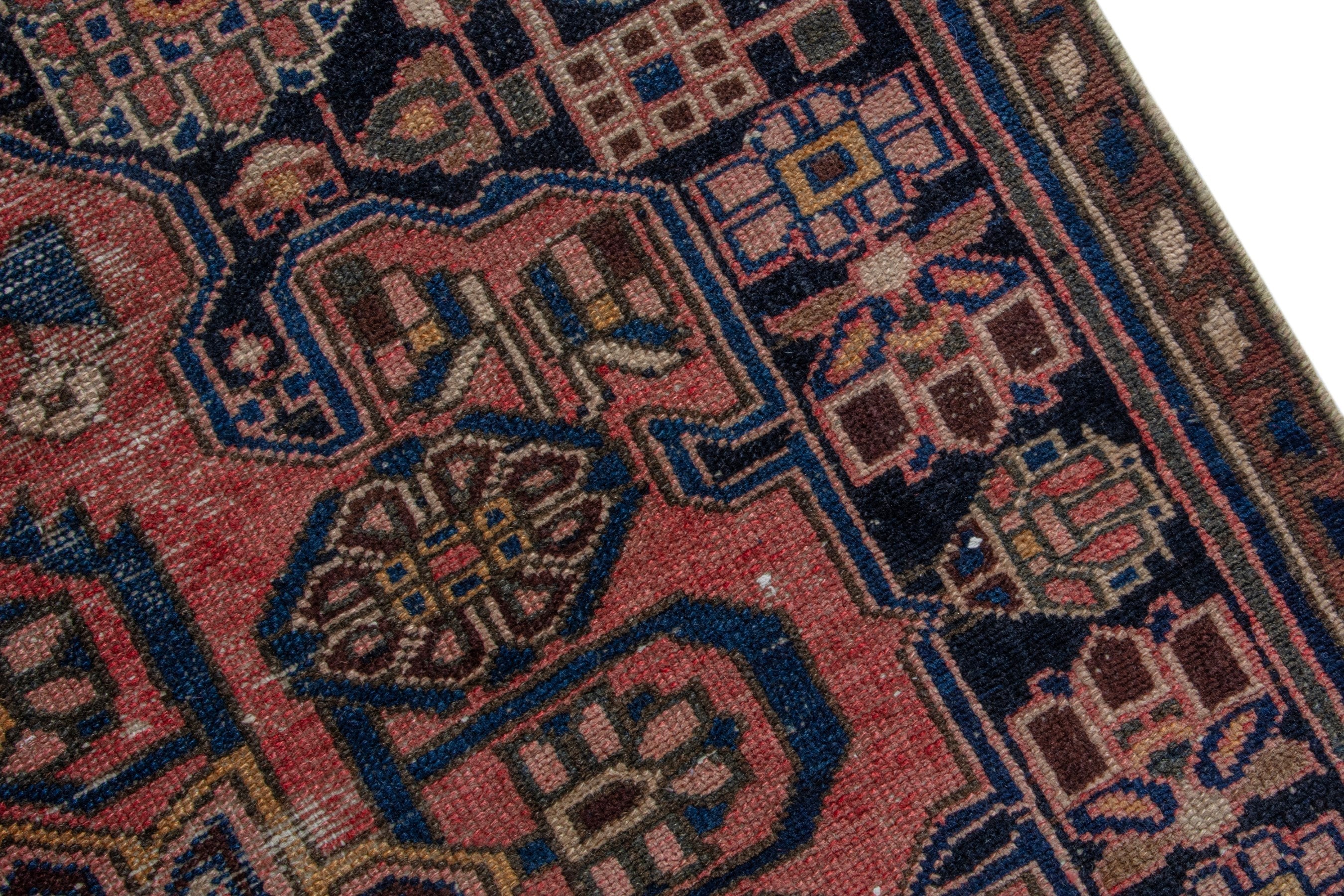 Persian Saveh accent rug in burgundy and dark brown, view 7 of 19