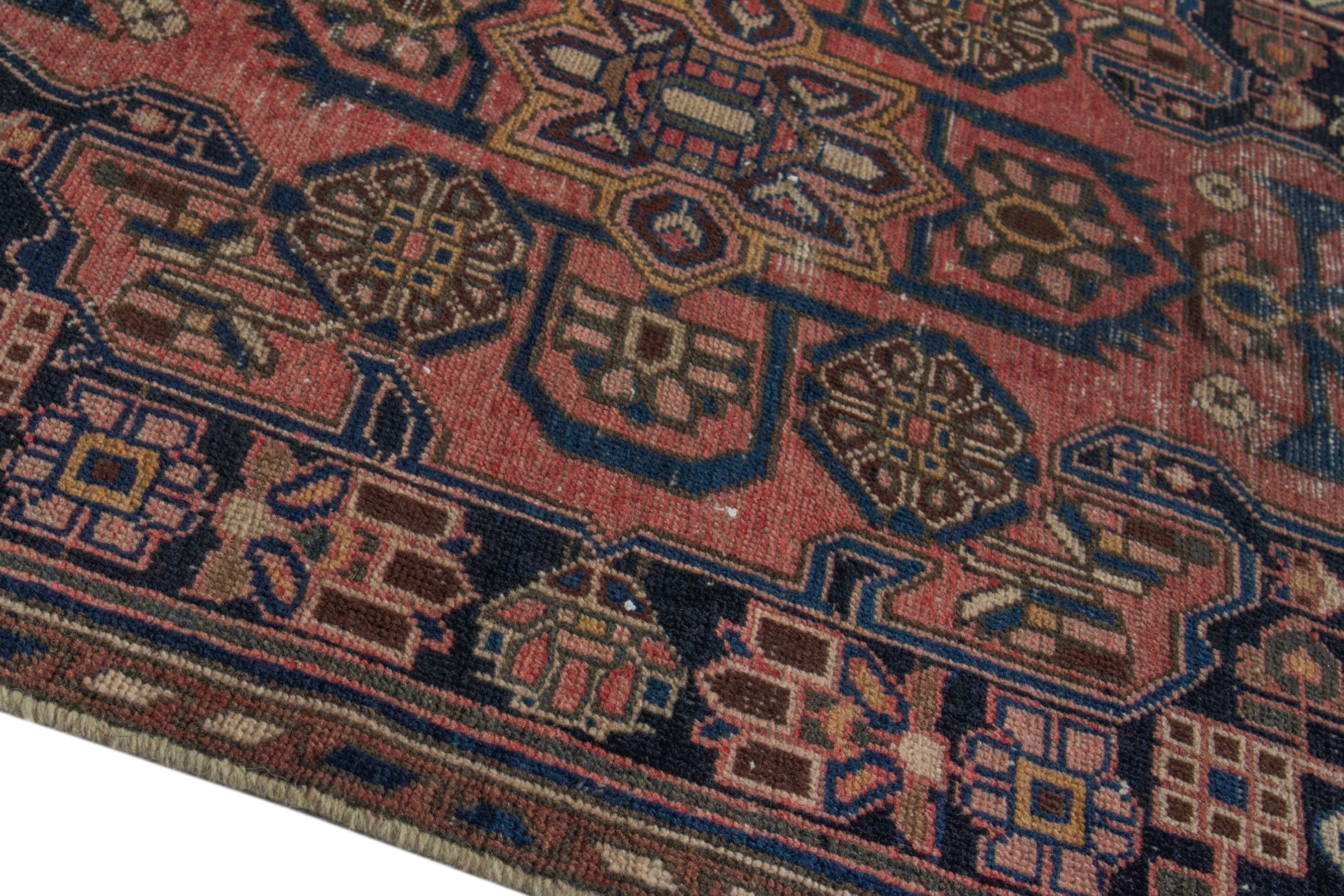Persian Saveh accent rug in burgundy and dark brown, view 8 of 19