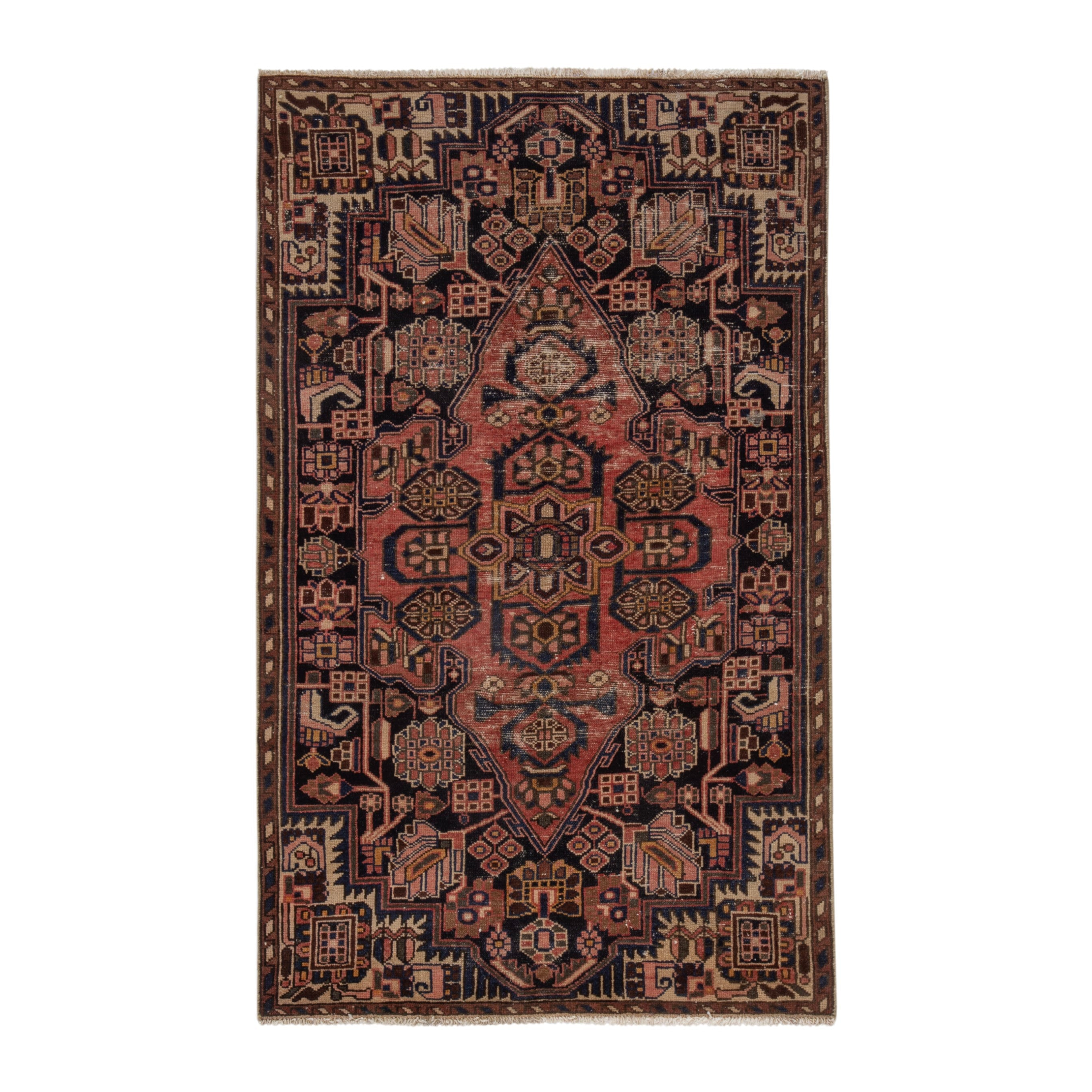 Persian Saveh accent rug in burgundy and dark brown, 3'10" x 6'3"