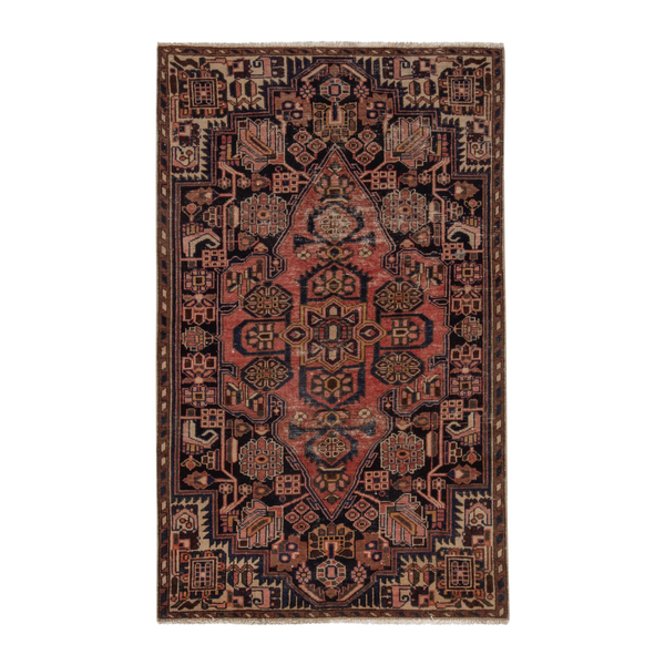 Persian Saveh accent rug in burgundy and dark brown, 3'10" x 6'3"