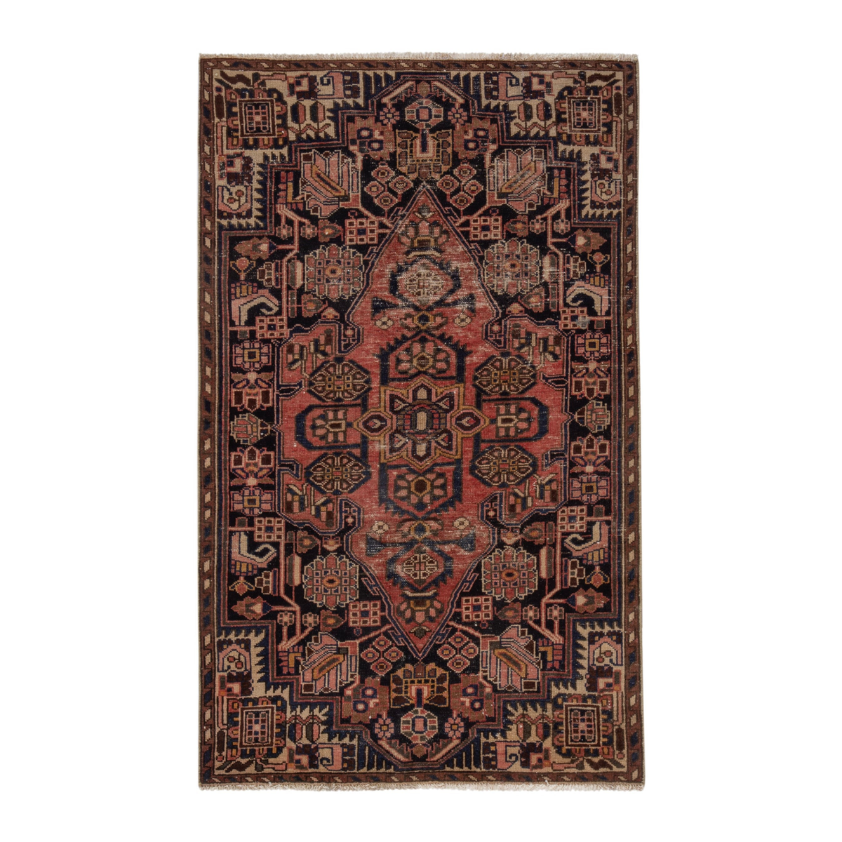 Persian Saveh accent rug in burgundy and dark brown, 3'10" x 6'3"