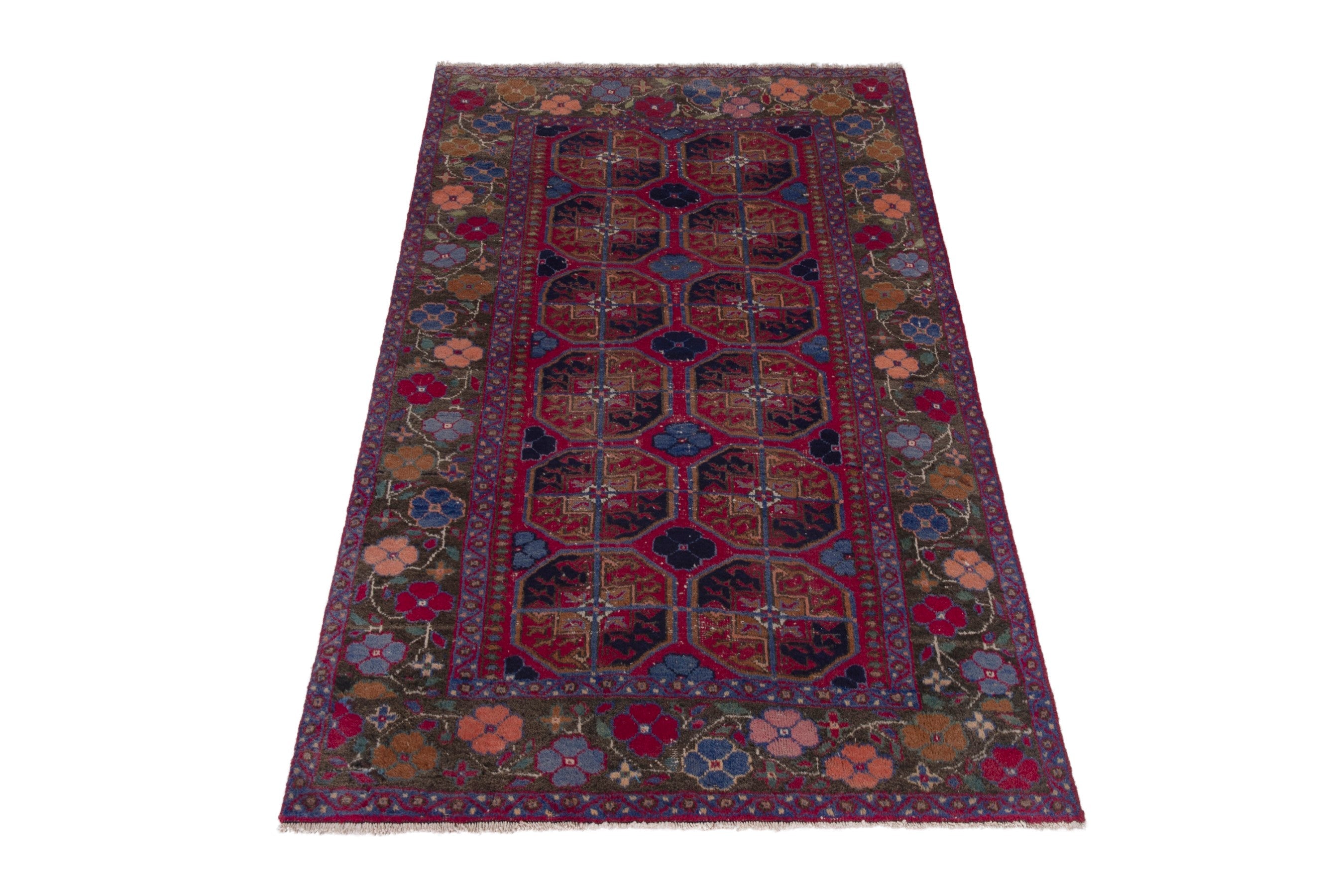 Persian Baluch accent rug in burgundy and deep red, view 2 of 18
