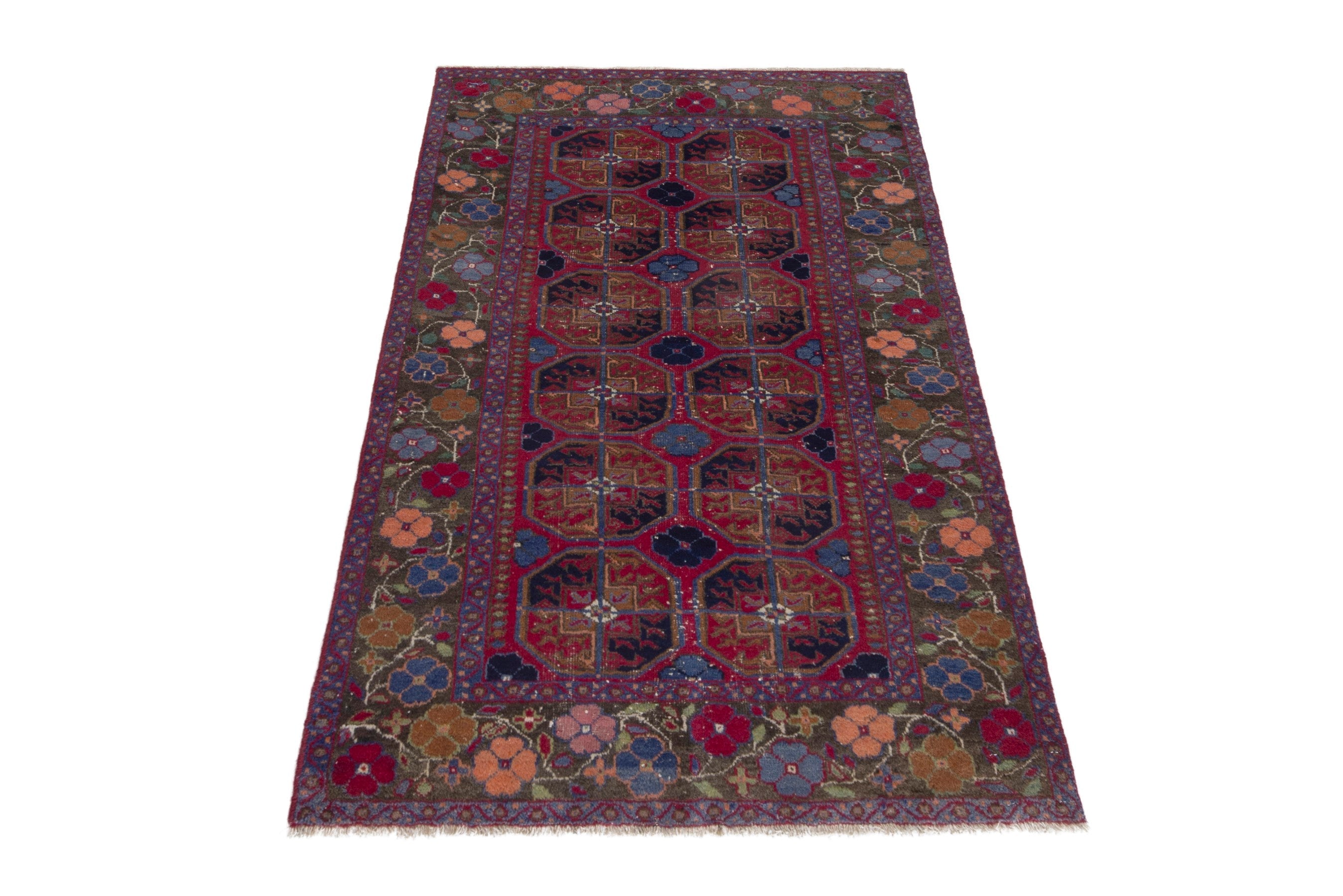 Persian Baluch accent rug in burgundy and deep red, view 3 of 18