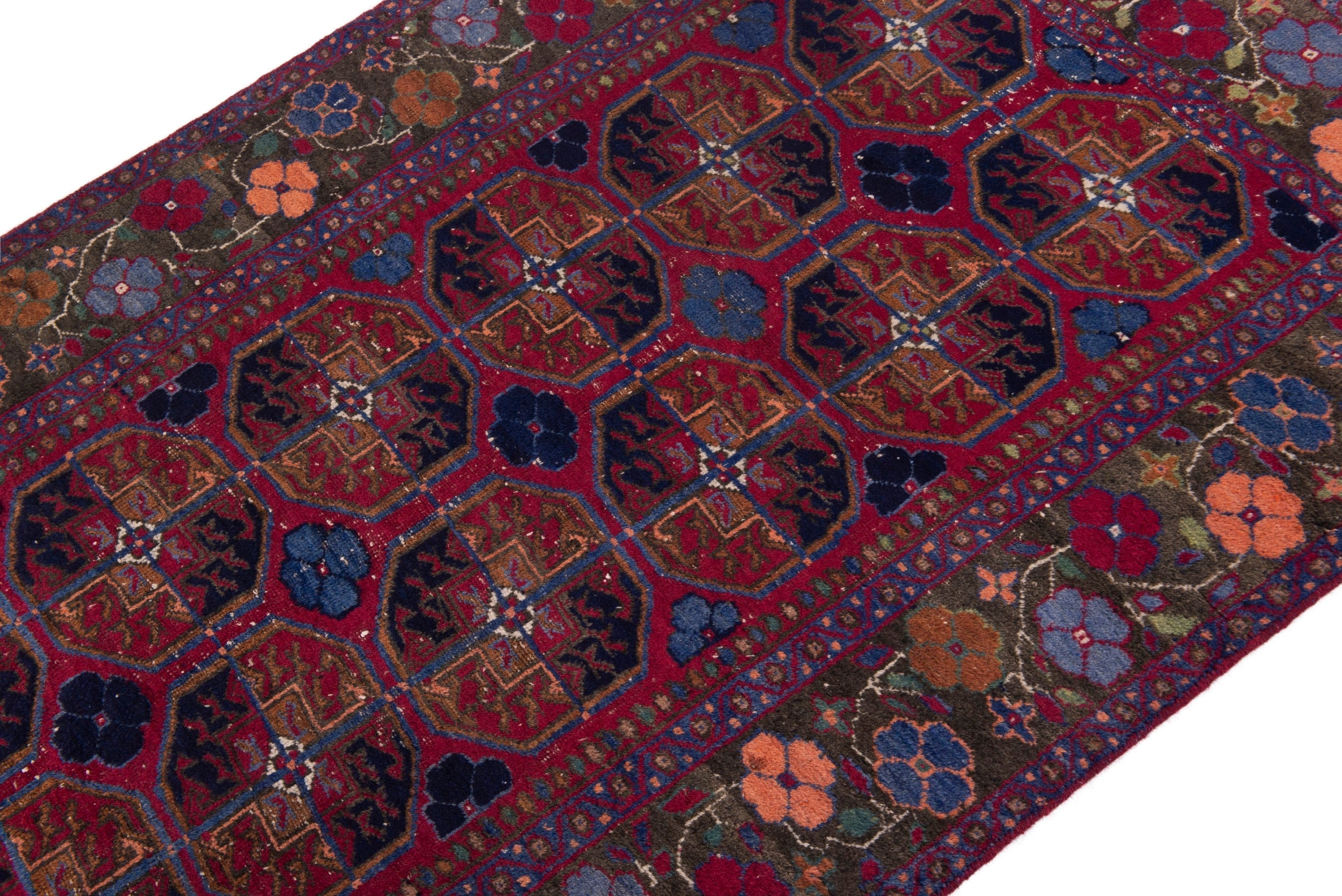 Persian Baluch accent rug in burgundy and deep red, view 4 of 18