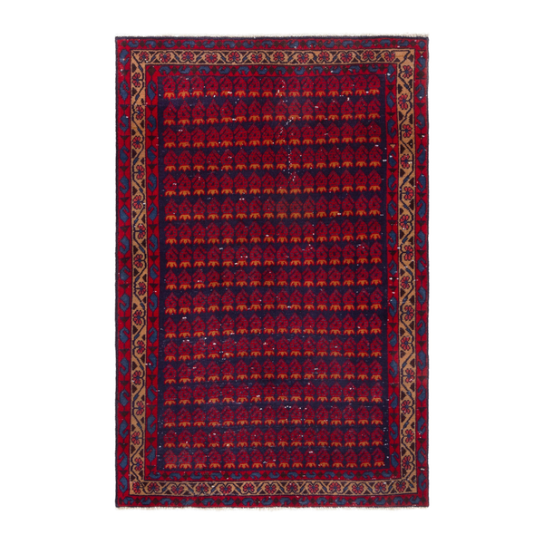 Persian Vist accent rug in deep red and burnt orange, 3'6" x 5'3"