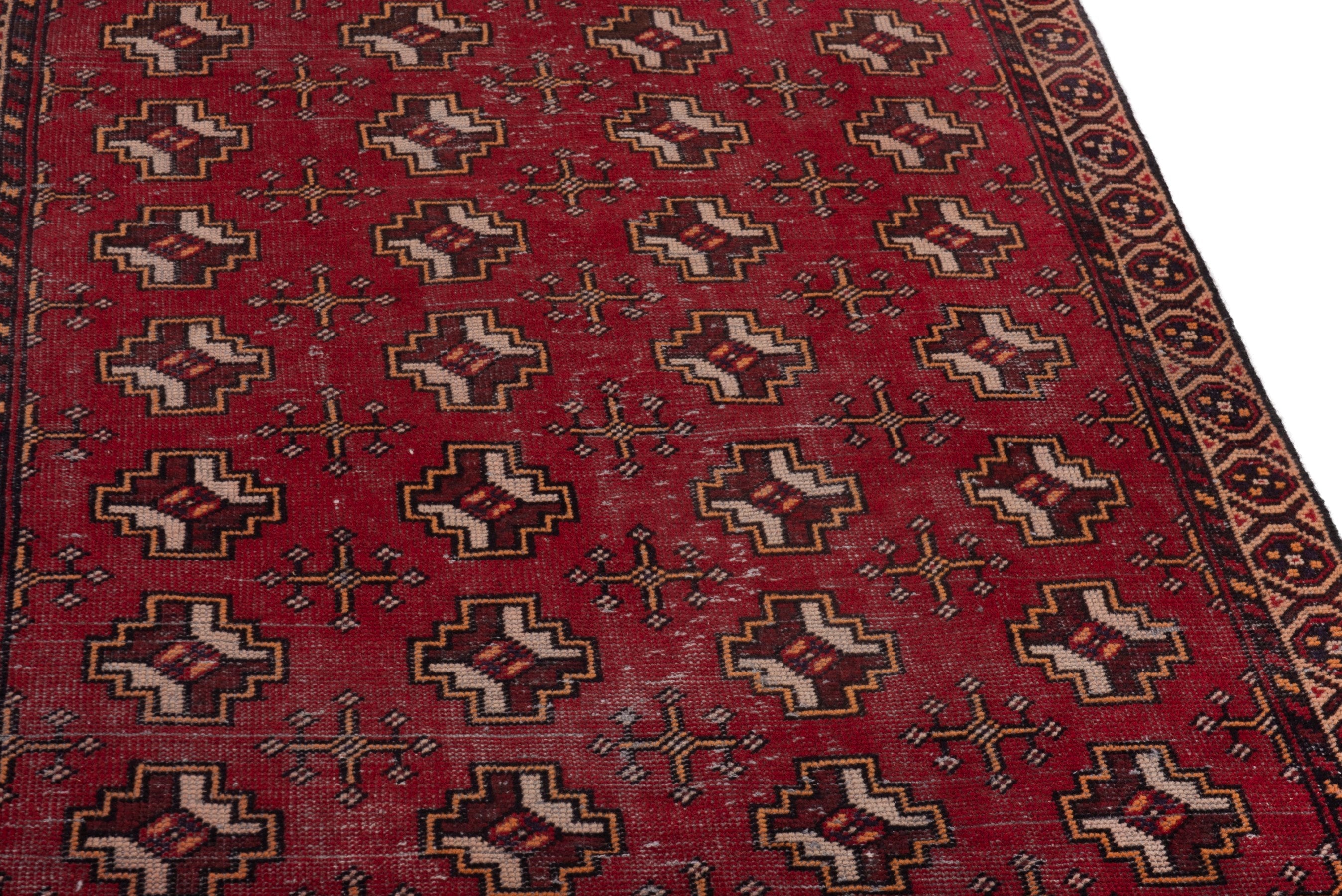 Persian Torkaman accent rug in deep red and tan, view 10 of 18