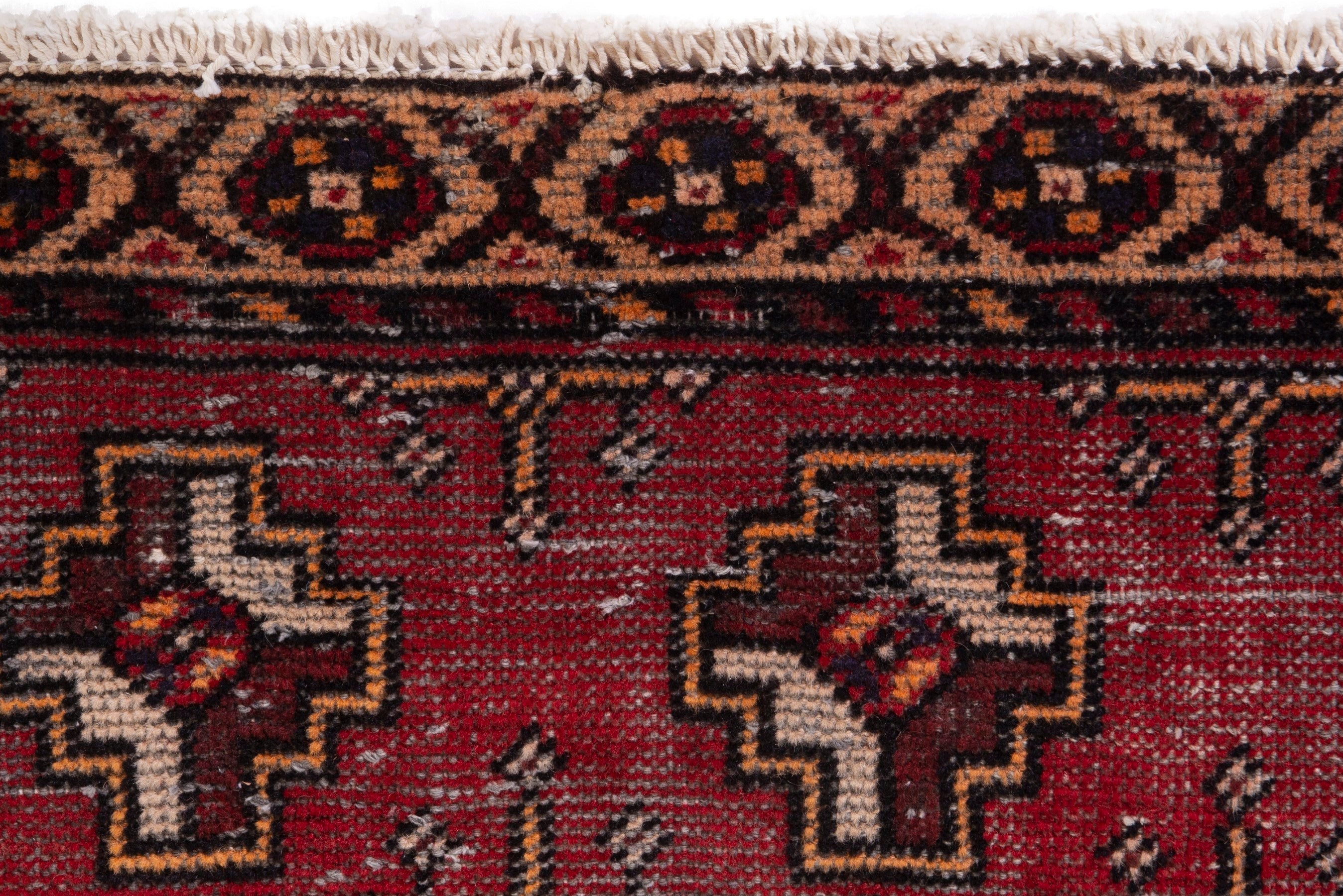 Persian Torkaman accent rug in deep red and tan, view 11 of 18