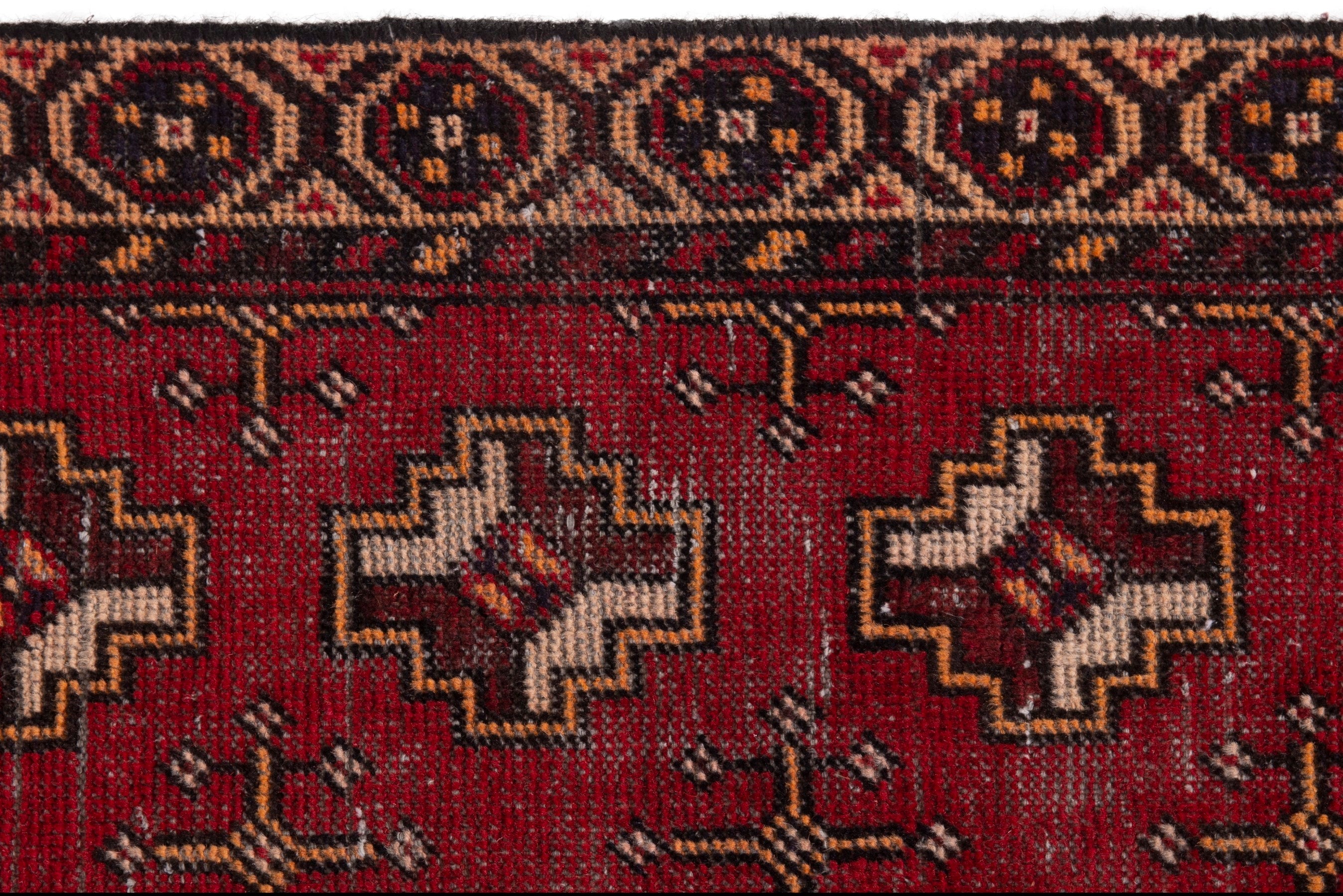 Persian Torkaman accent rug in deep red and tan, view 14 of 18