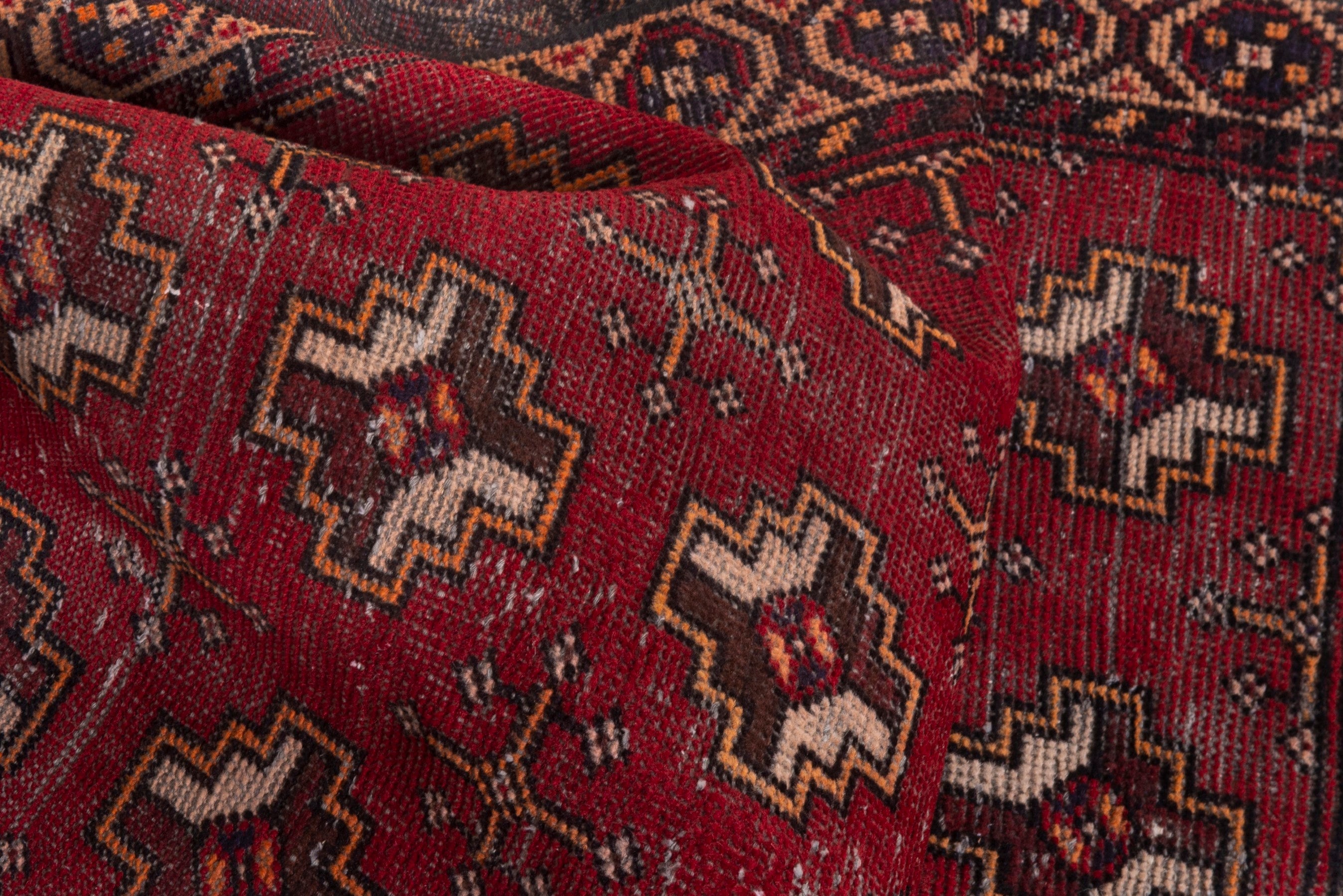 Persian Torkaman accent rug in deep red and tan, view 15 of 18