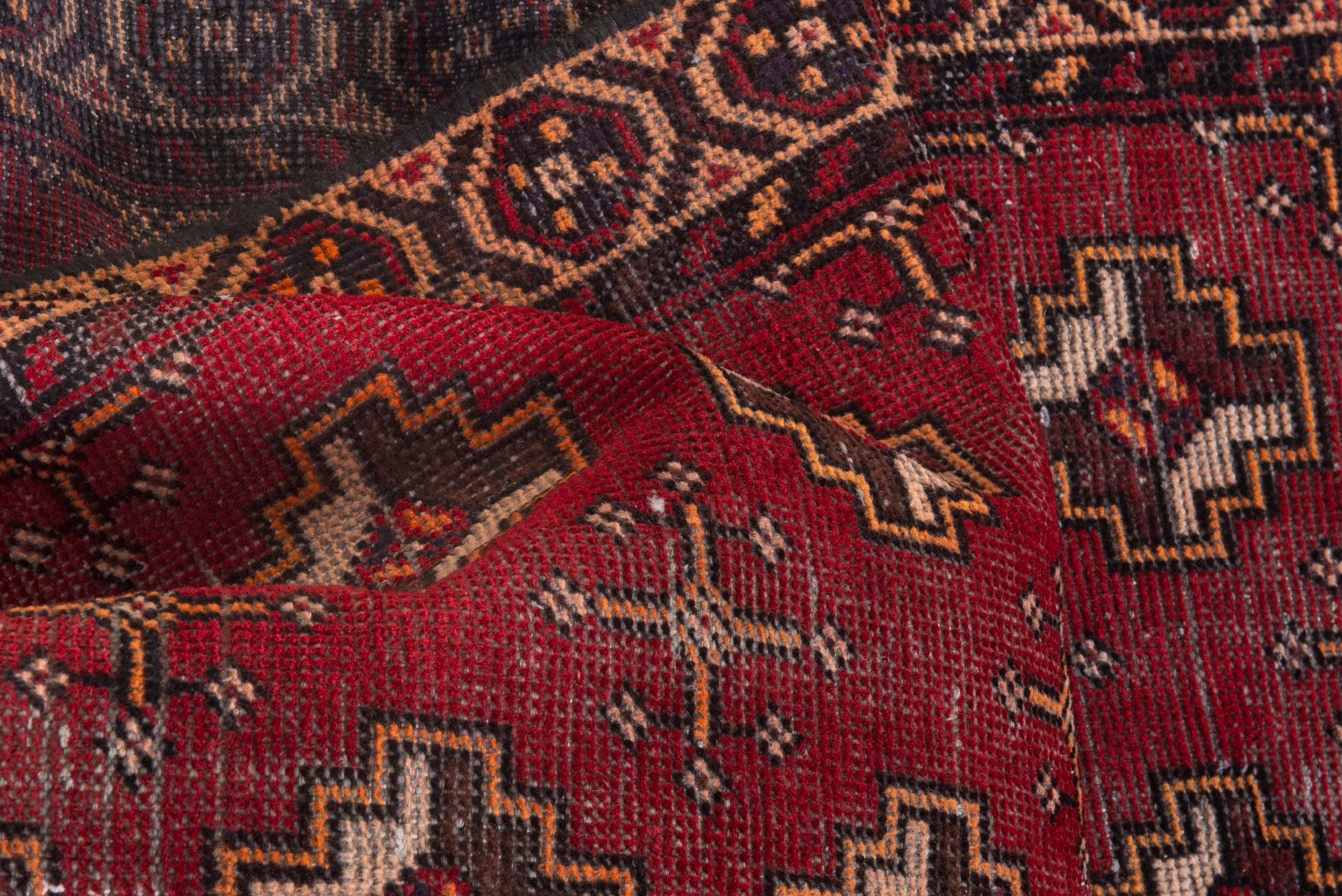 Persian Torkaman accent rug in deep red and tan, view 16 of 18