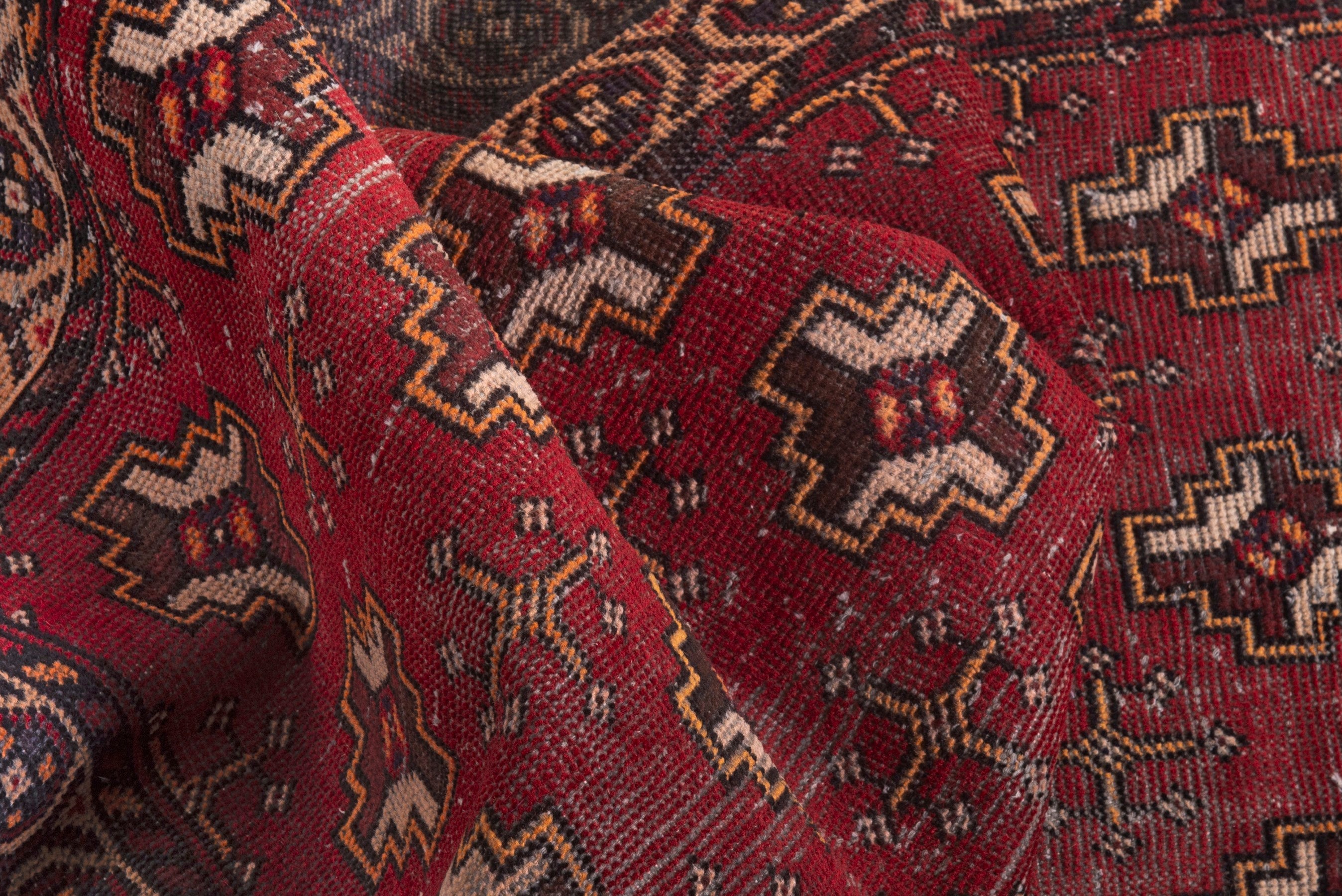 Persian Torkaman accent rug in deep red and tan, view 17 of 18