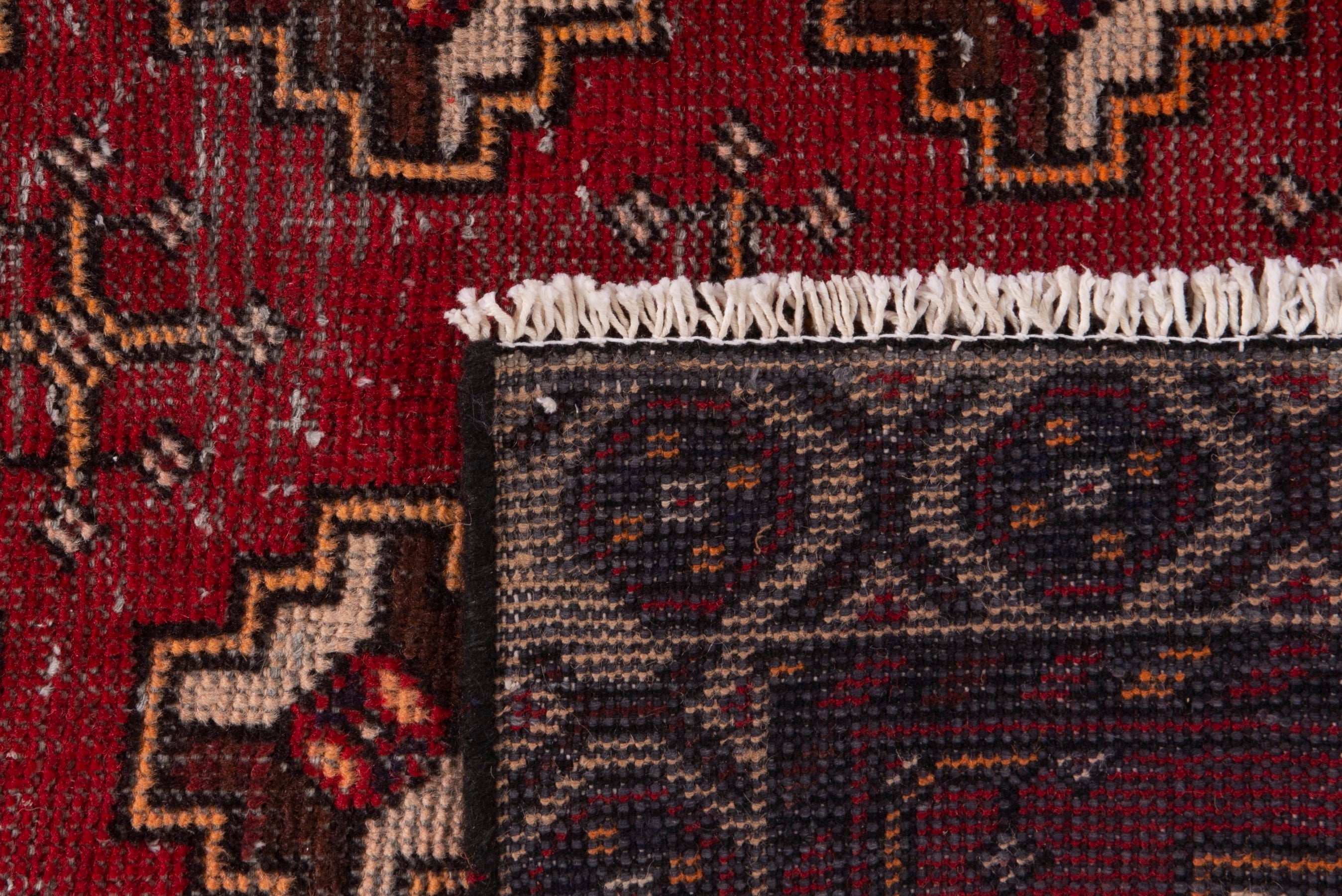 Persian Torkaman accent rug in deep red and tan, view 18 of 18