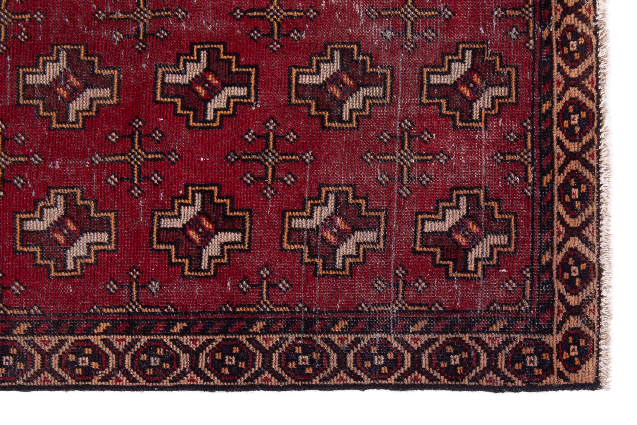 Persian Torkaman accent rug in deep red and tan, view 5 of 18