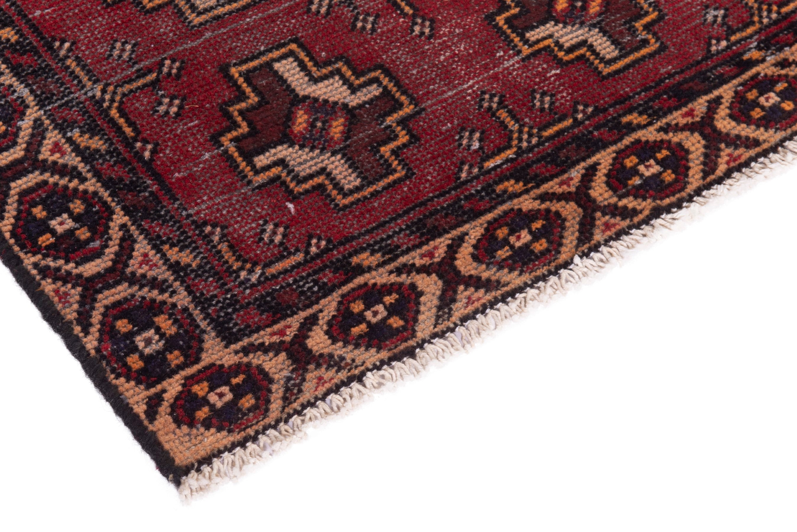 Persian Torkaman accent rug in deep red and tan, view 6 of 18
