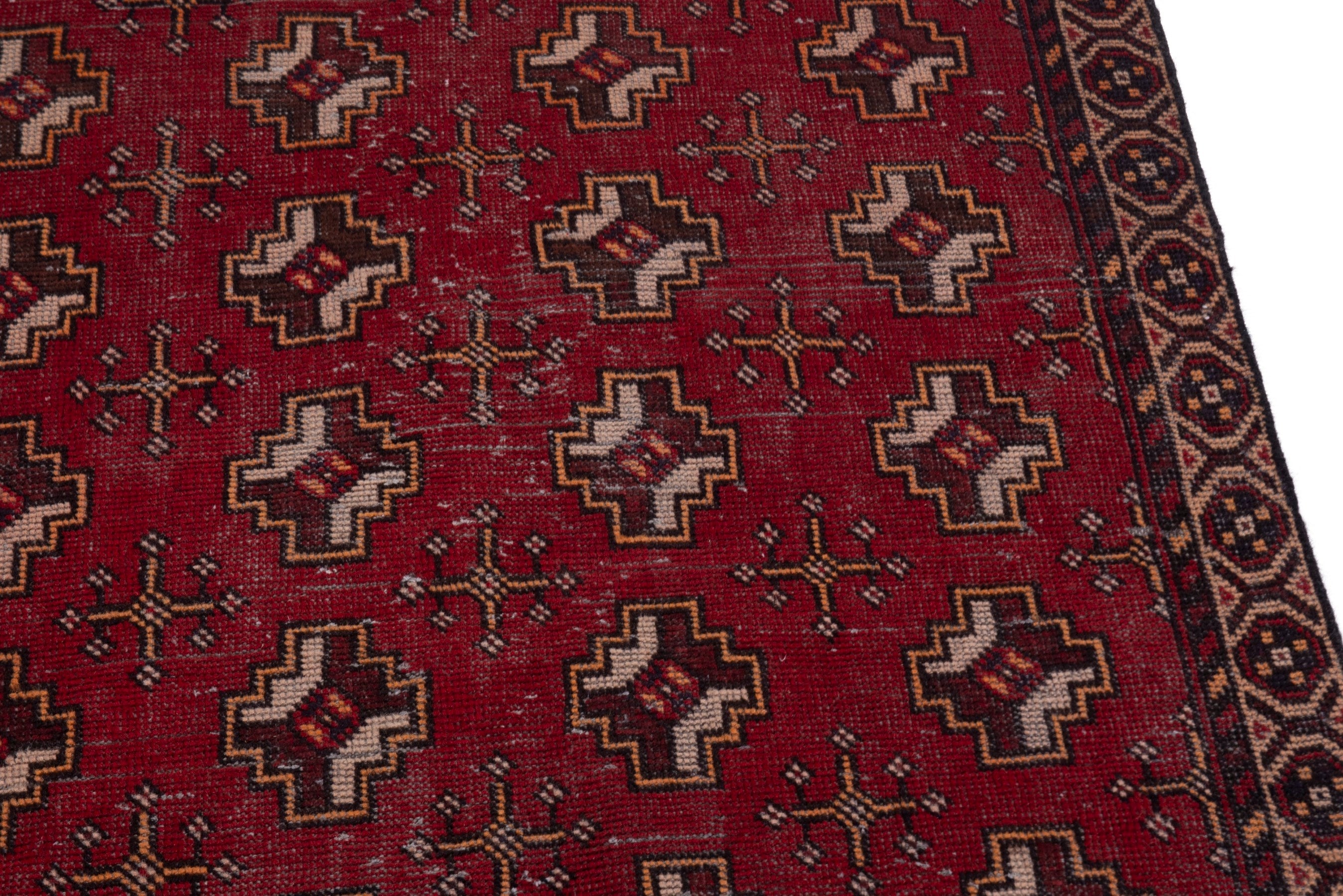 Persian Torkaman accent rug in deep red and tan, view 7 of 18