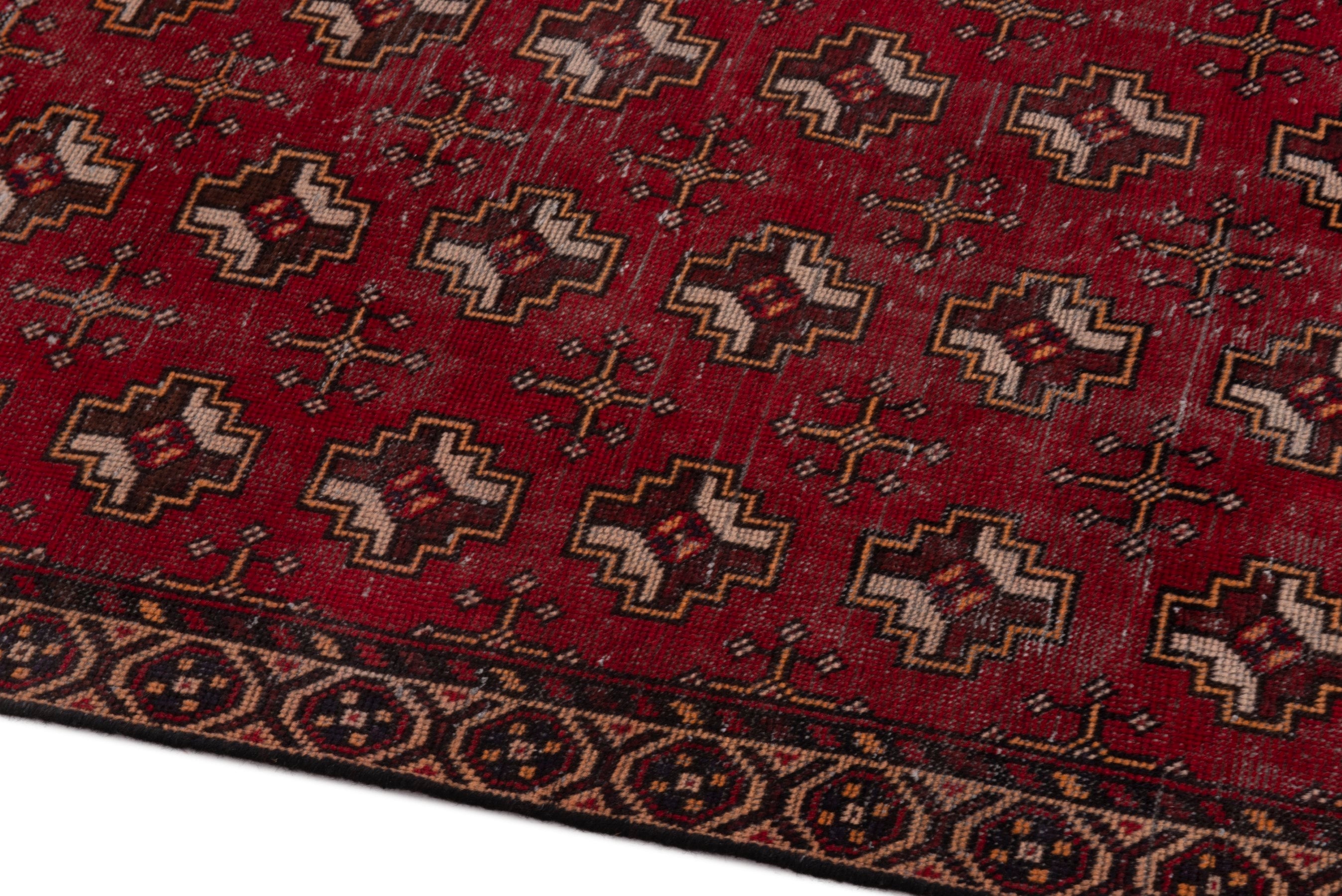 Persian Torkaman accent rug in deep red and tan, view 8 of 18