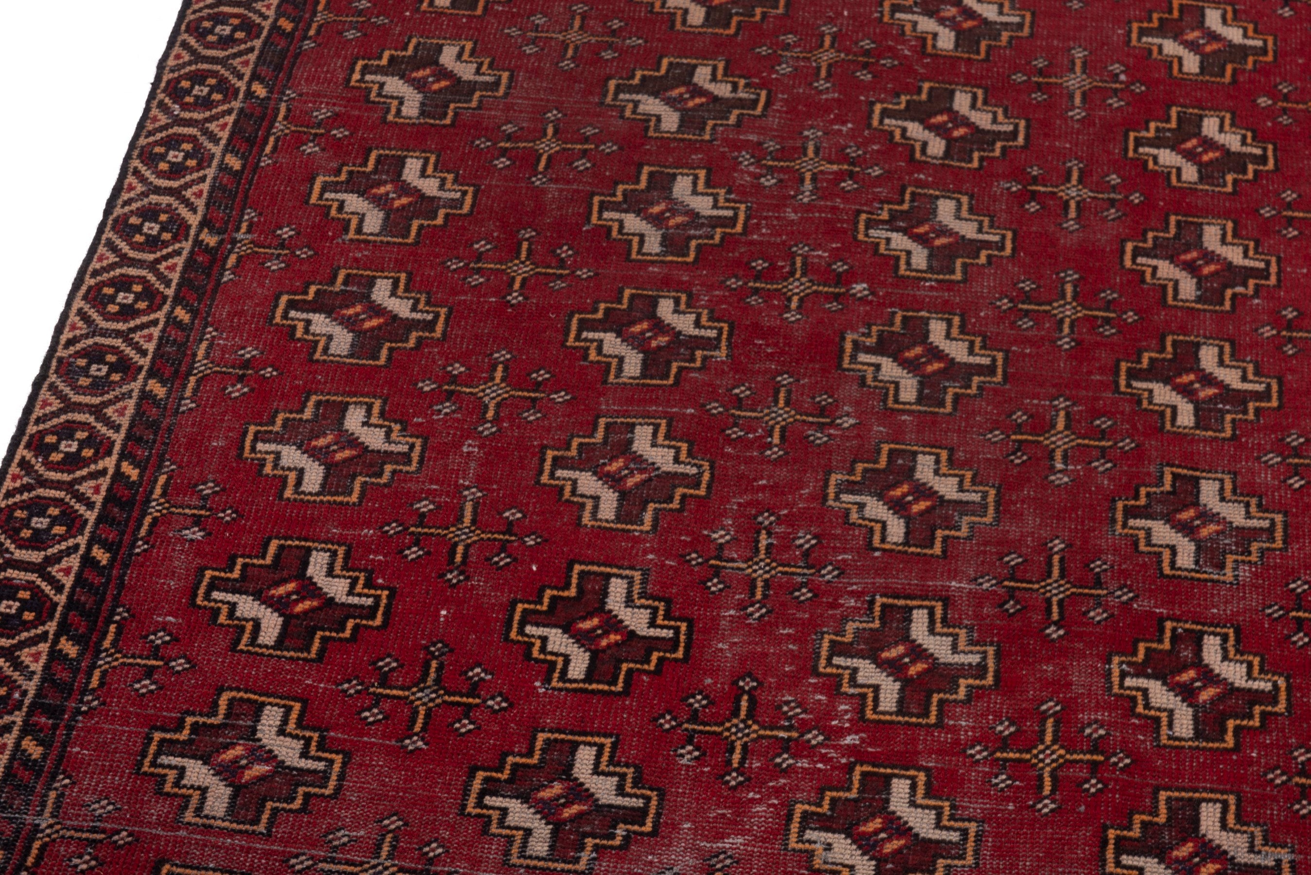Persian Torkaman accent rug in deep red and tan, view 9 of 18