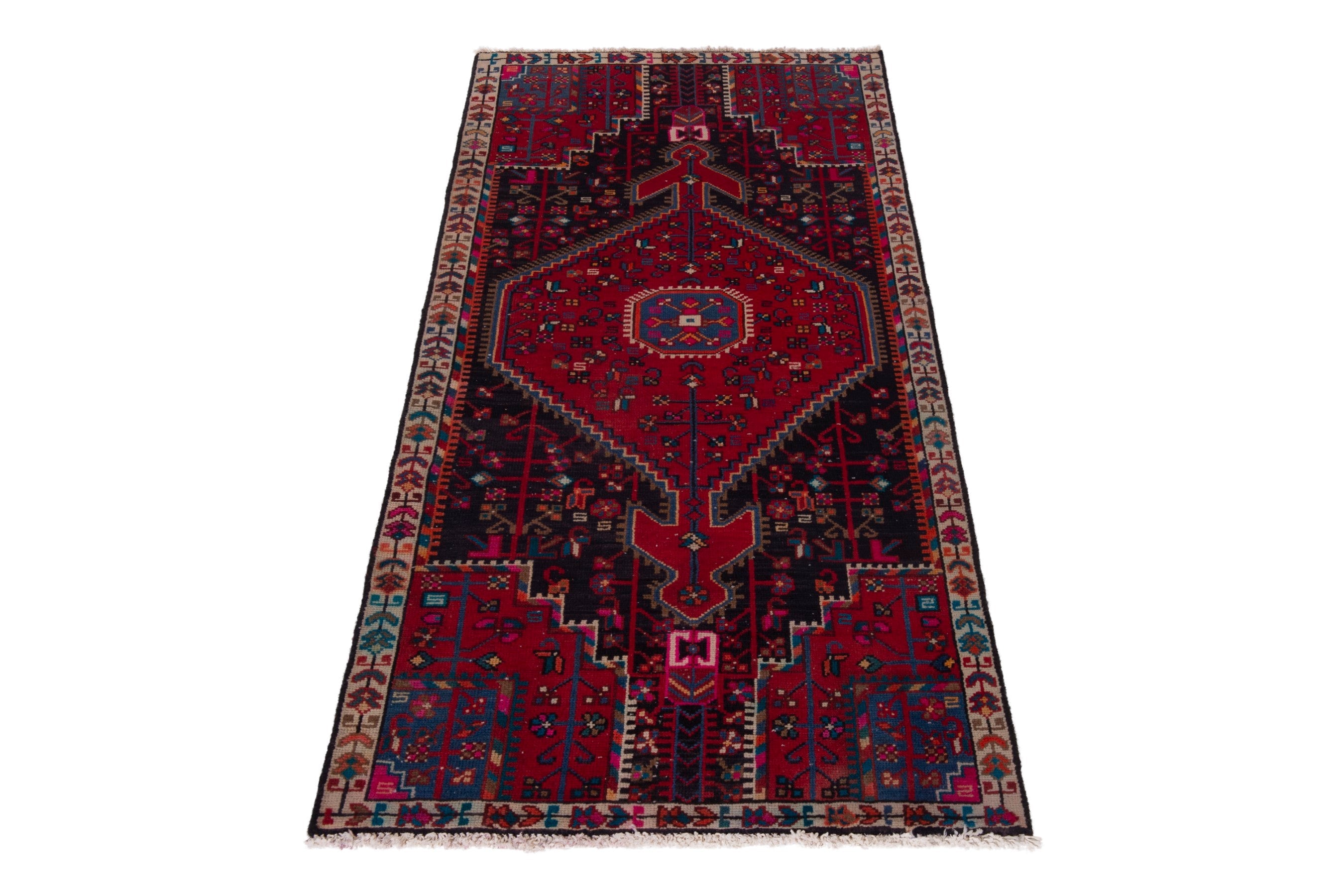 Persian Toyserkan accent rug in deep red and cream, view 2 of 17
